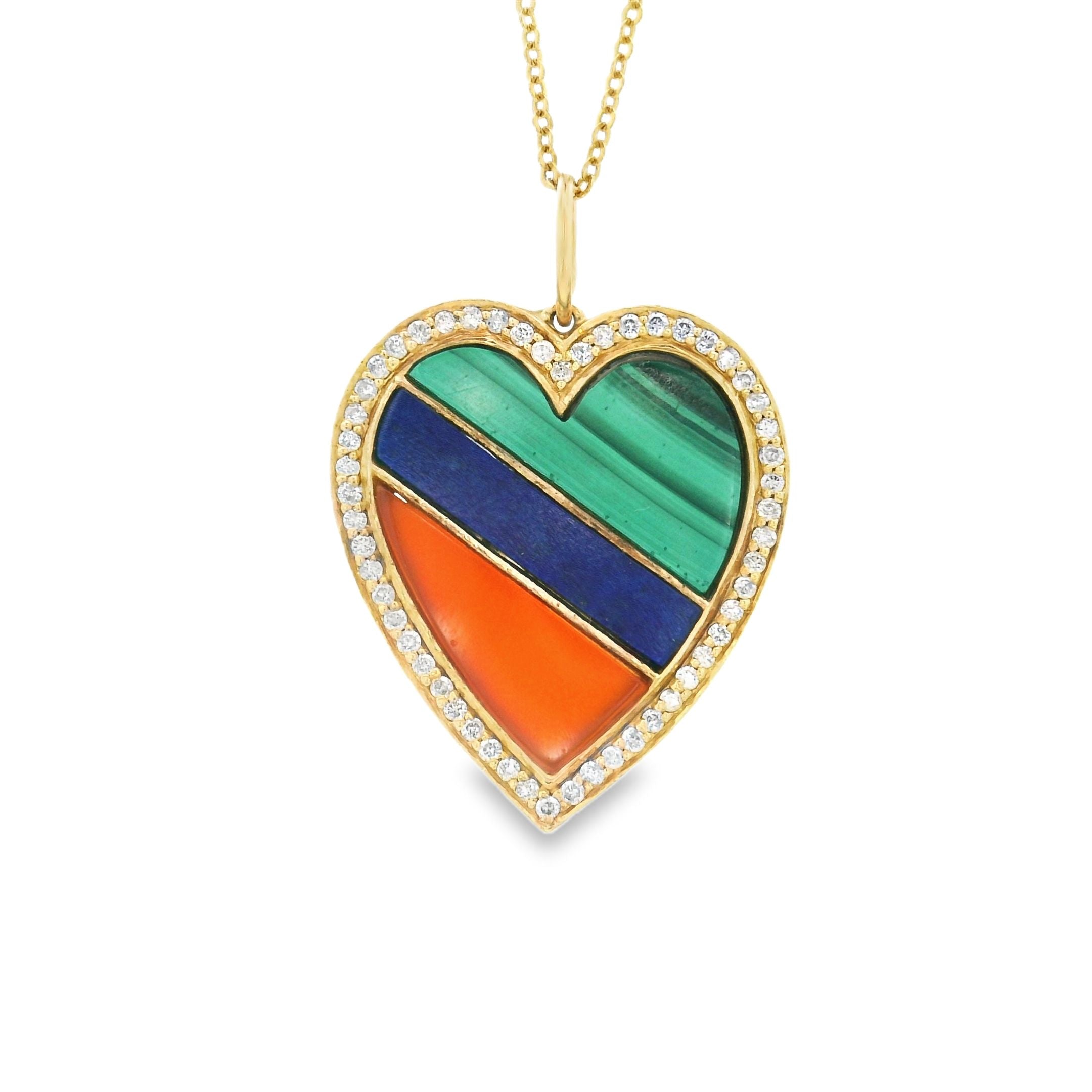 14k Gold Charm Multi-Gemstone Diamond Heart Charm
