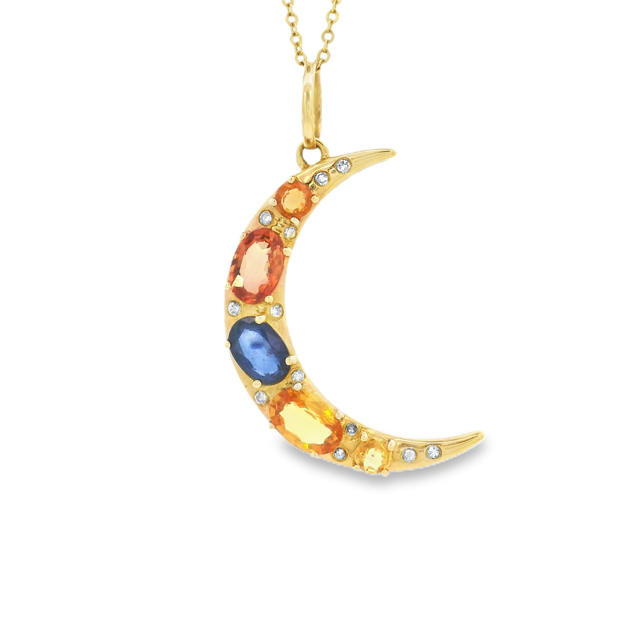 14k Yellow Gold Multi-Sapphire Crescent Moon Charm