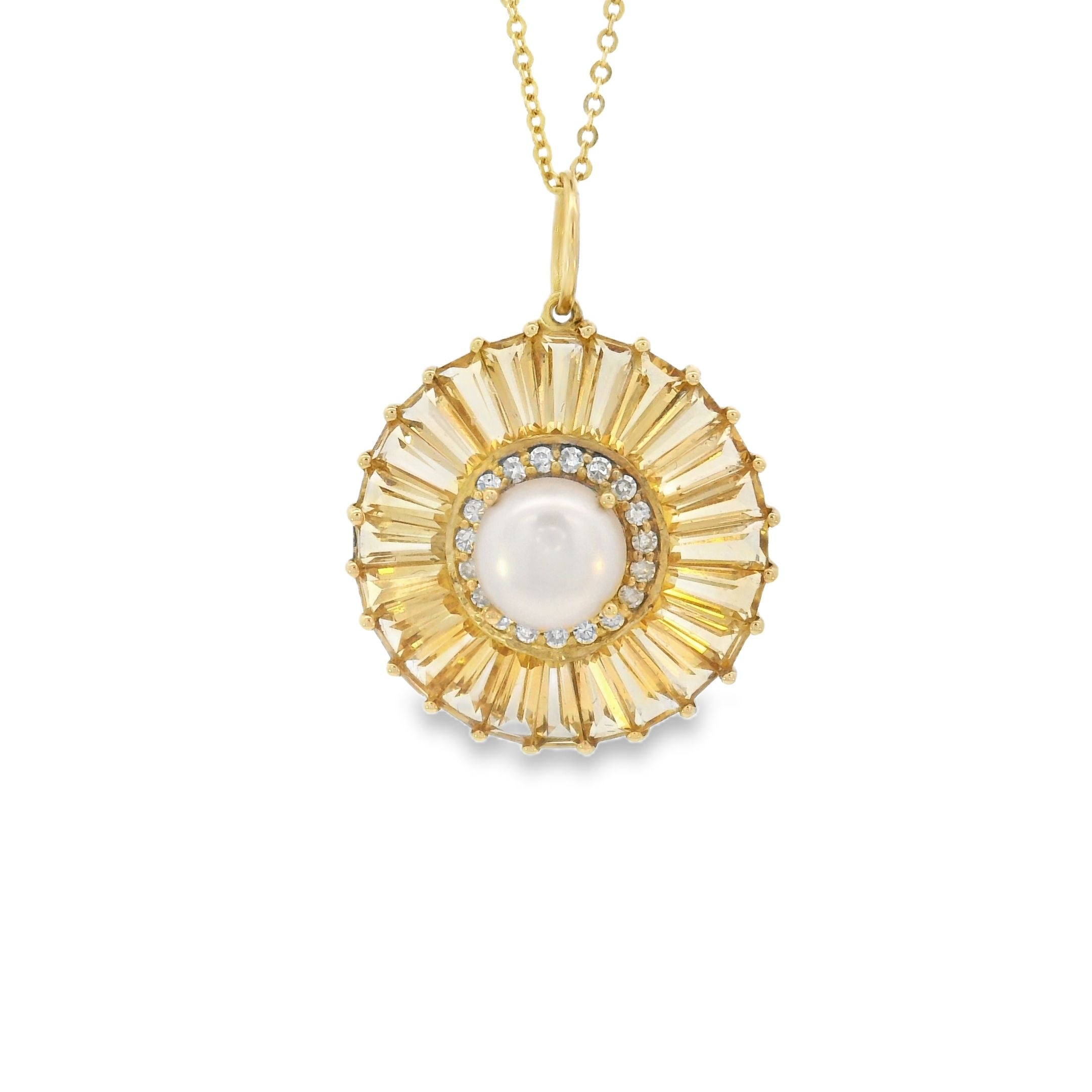 14k Yellow Gold Gemstone Diamond and Pearl Circle Charm