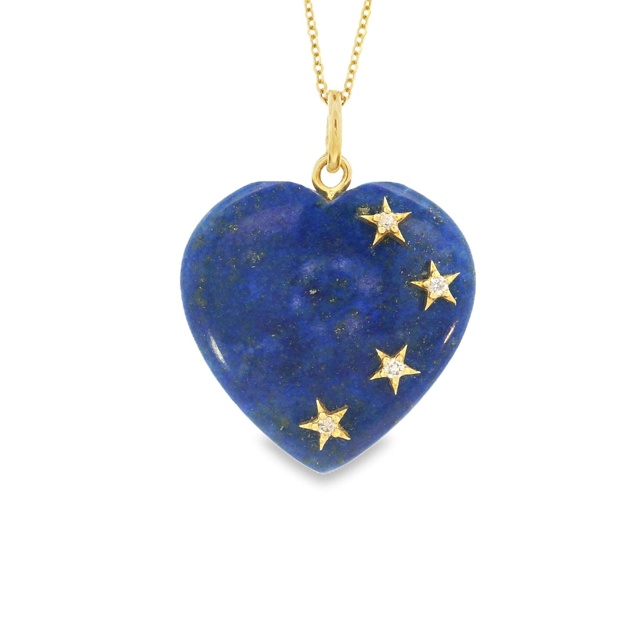 14K Yellow Gold Gemstone Diamond Heart with Stars Charm