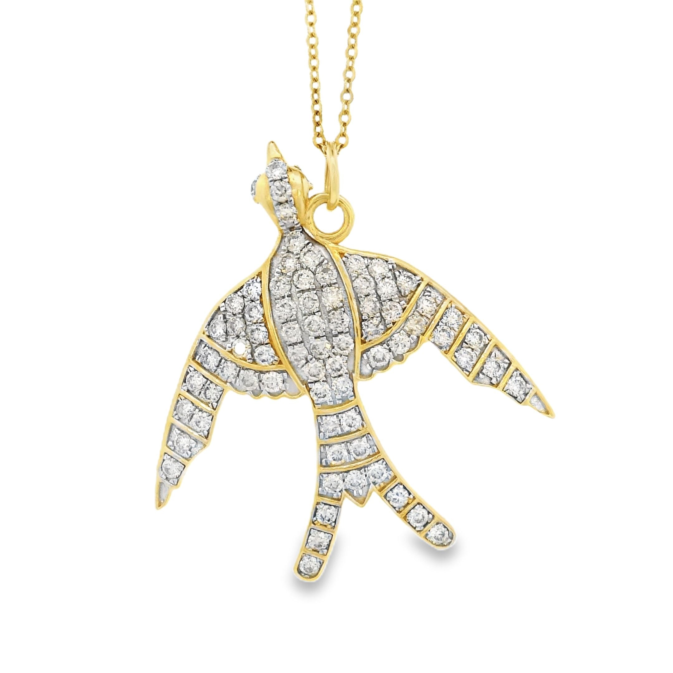 14k Yellow Gold Diamond Bird Charm