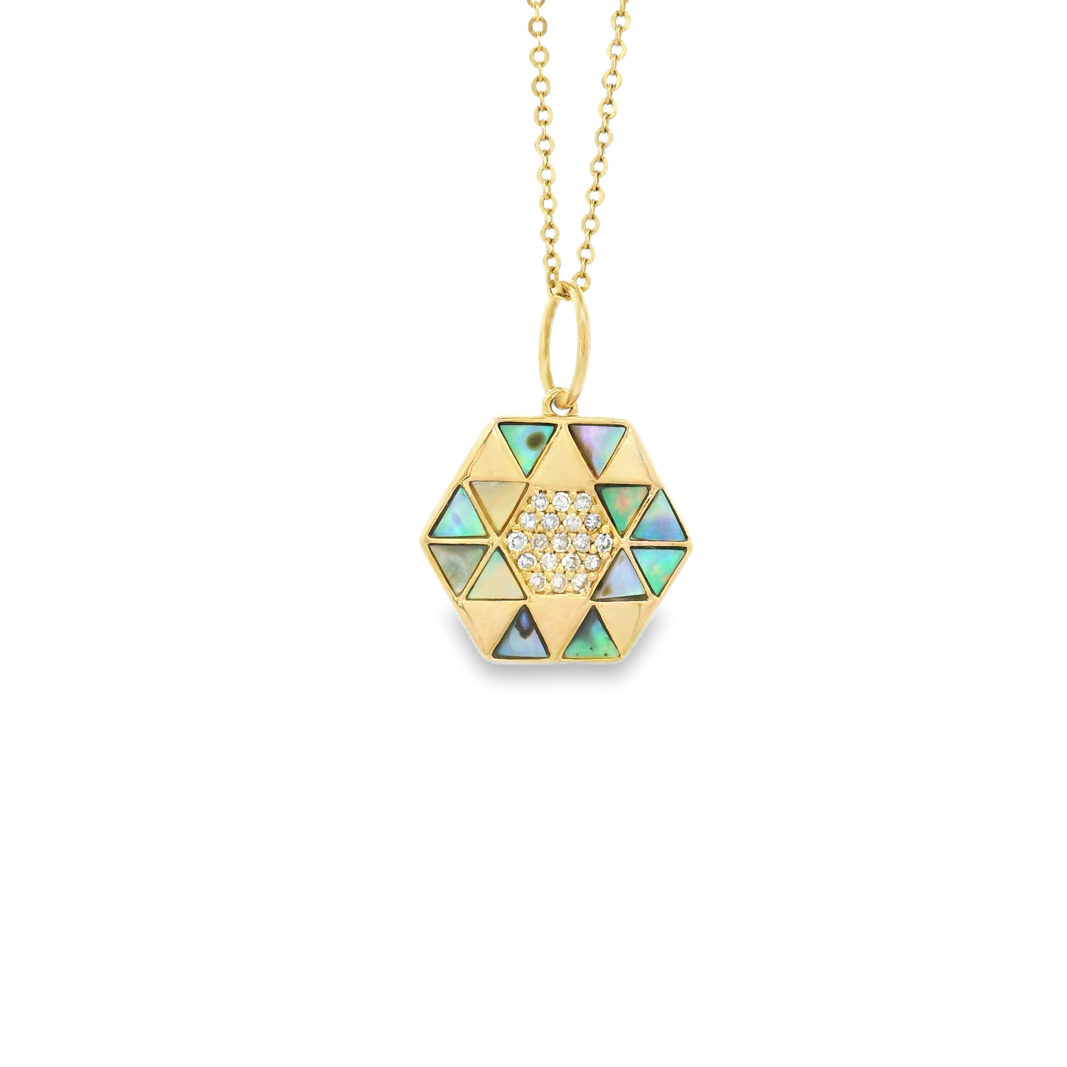 14k Yellow Gold Diamond and Gemstone Hexagon Charm
