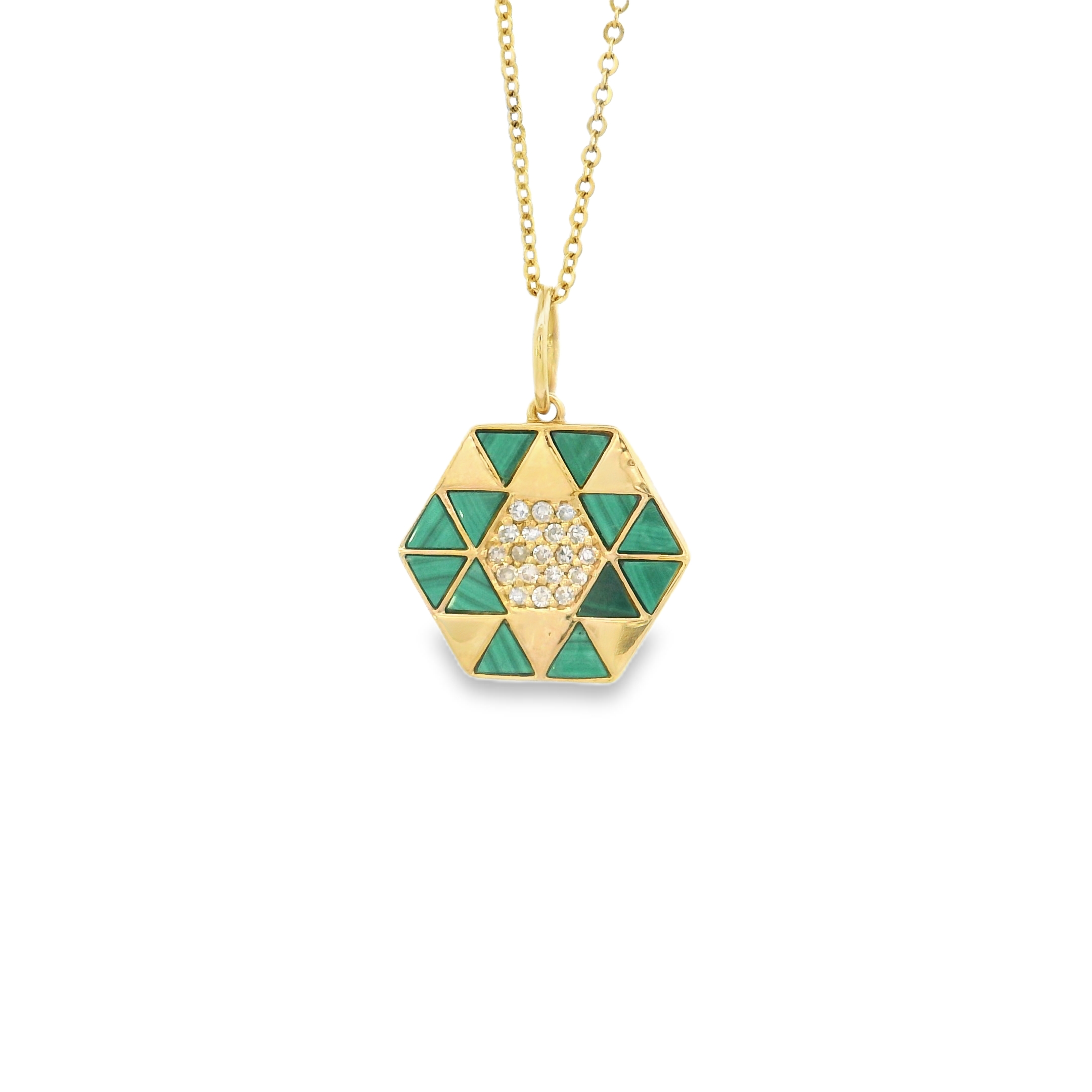 14k Yellow Gold Diamond and Gemstone Hexagon Charm