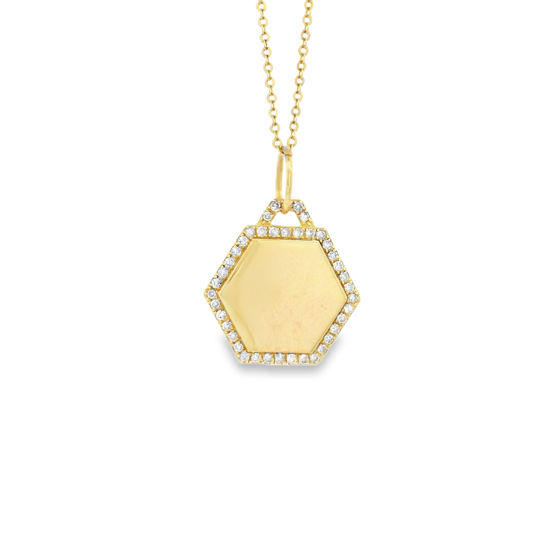 14k Yellow Gold Diamond Hexagon Charm