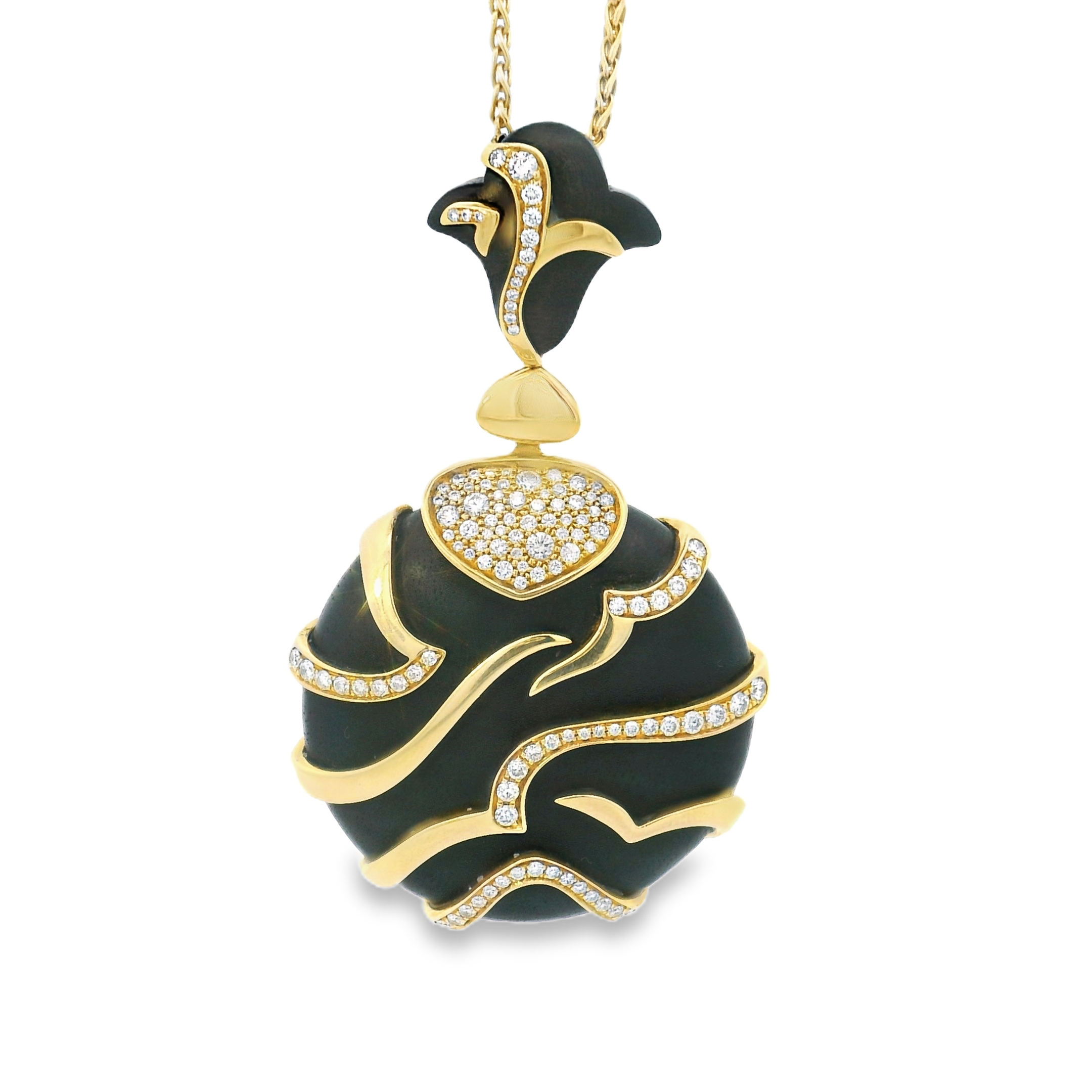 Collar vintage Marina B. Milan en oro de 18 quilates con madera y diamantes de 1,54 ct