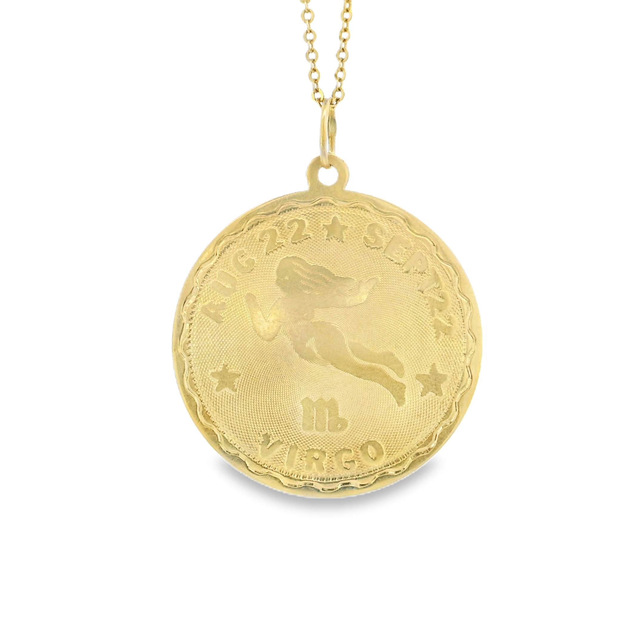 14k Yellow Gold Vintage Virgo Coin Zodiac Charm