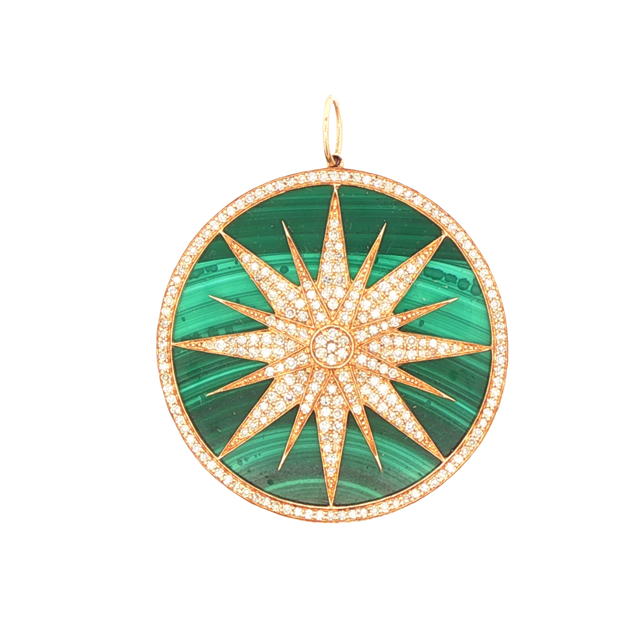 14k Yellow Gold Diamond Malachite Jumbo Charm