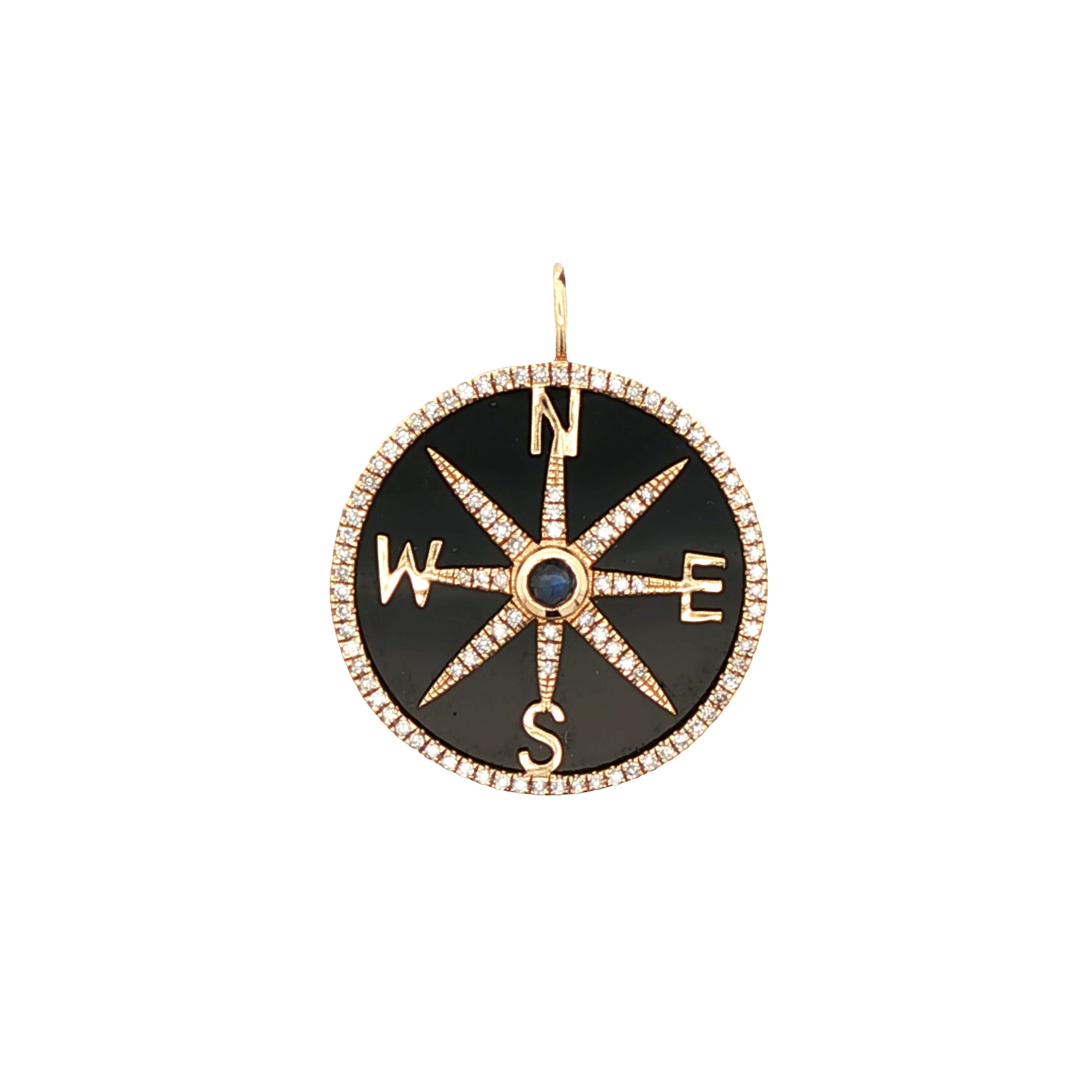 14k Yellow Gold Black Onyx and Diamond Compass Charm
