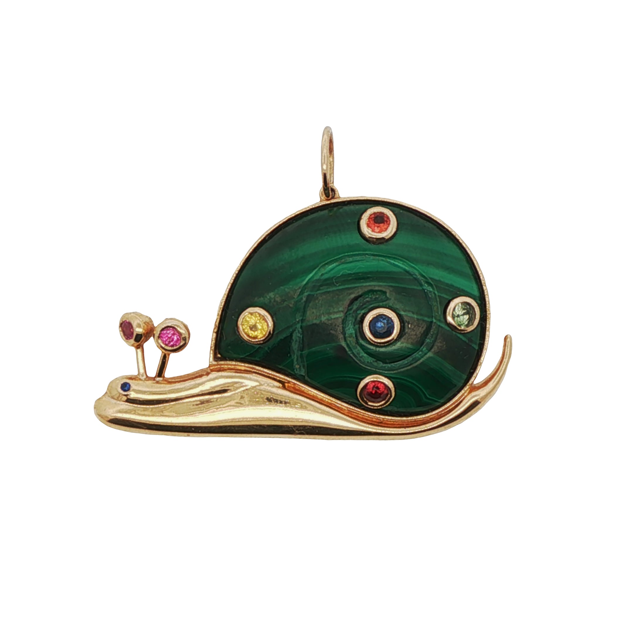 14k Yellow Gold Malachite Sapphire Snail Charm