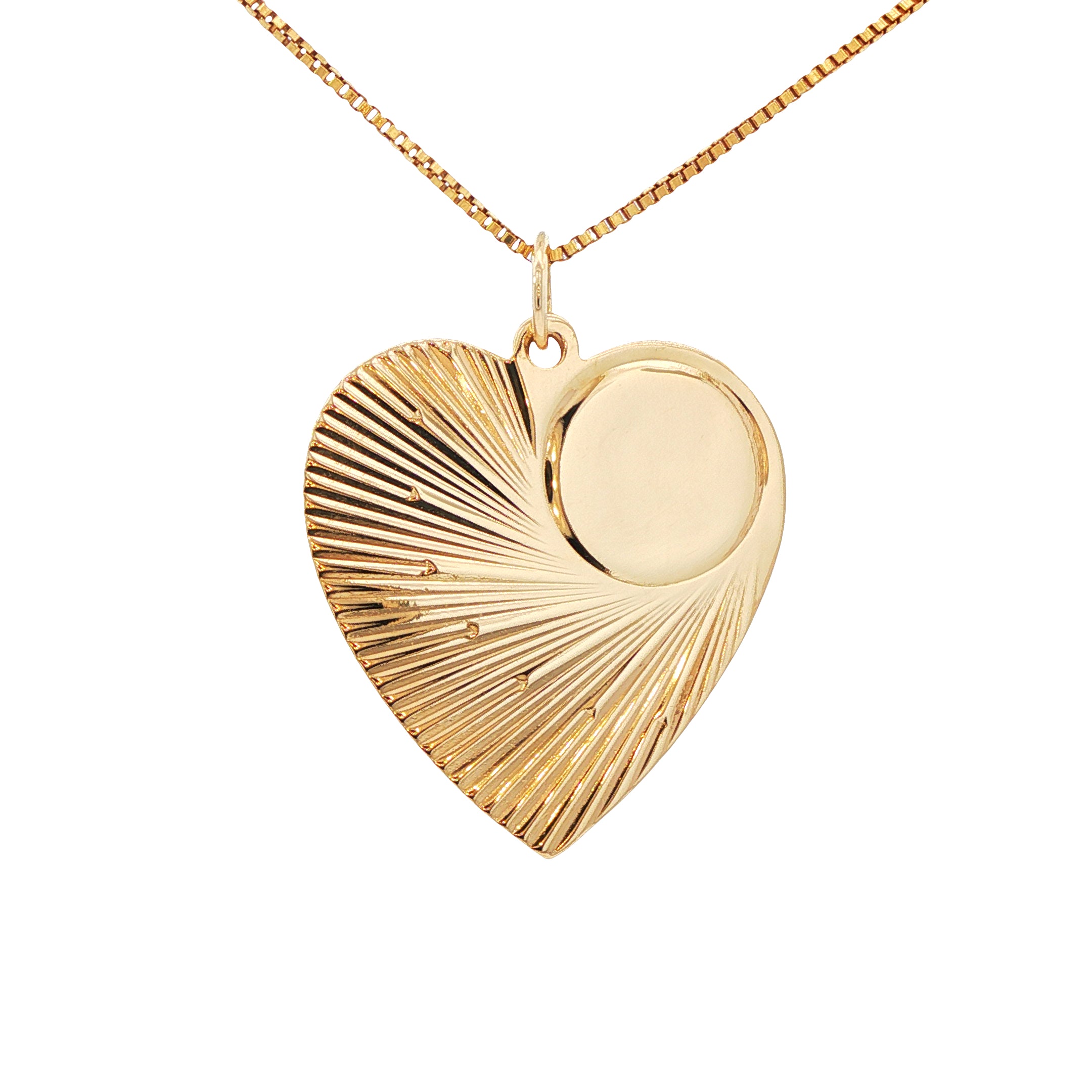 14k Yellow Gold 1950s Engine Turned Vintage Heart Charm