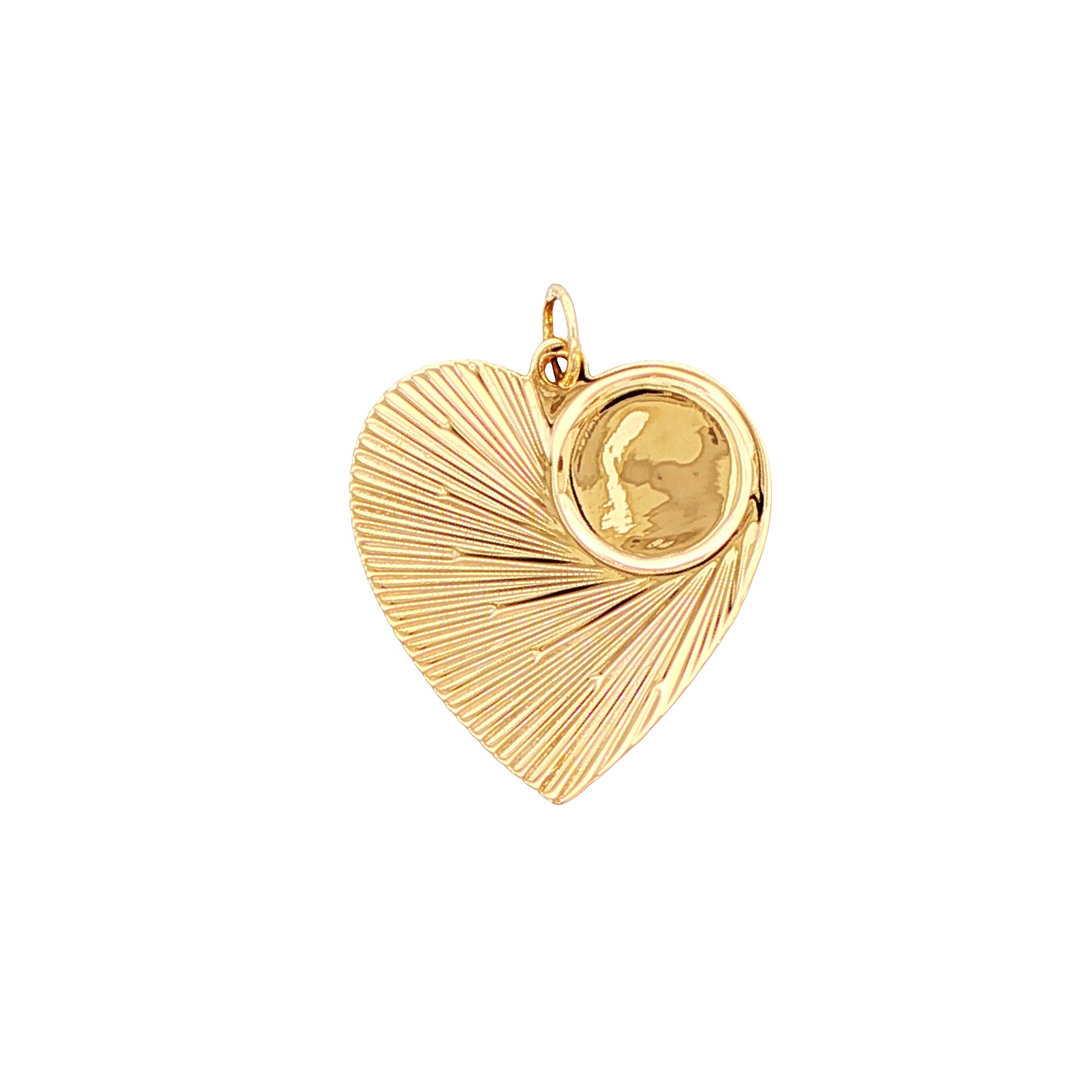 14k Yellow Gold 1950s Engine Turned Vintage Heart Charm