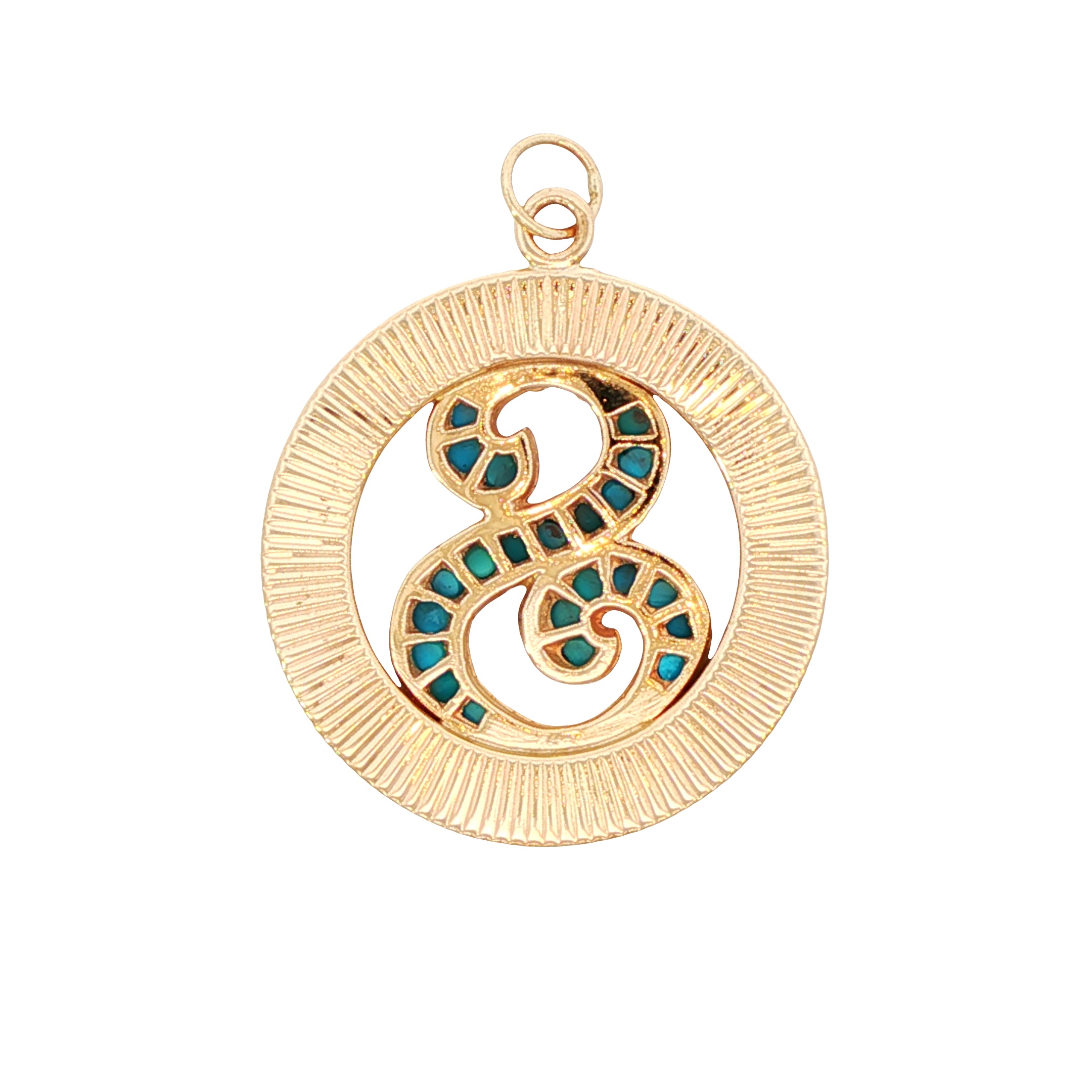 14k Yellow Gold Vintage Pearl and Turquoise "S" Charm