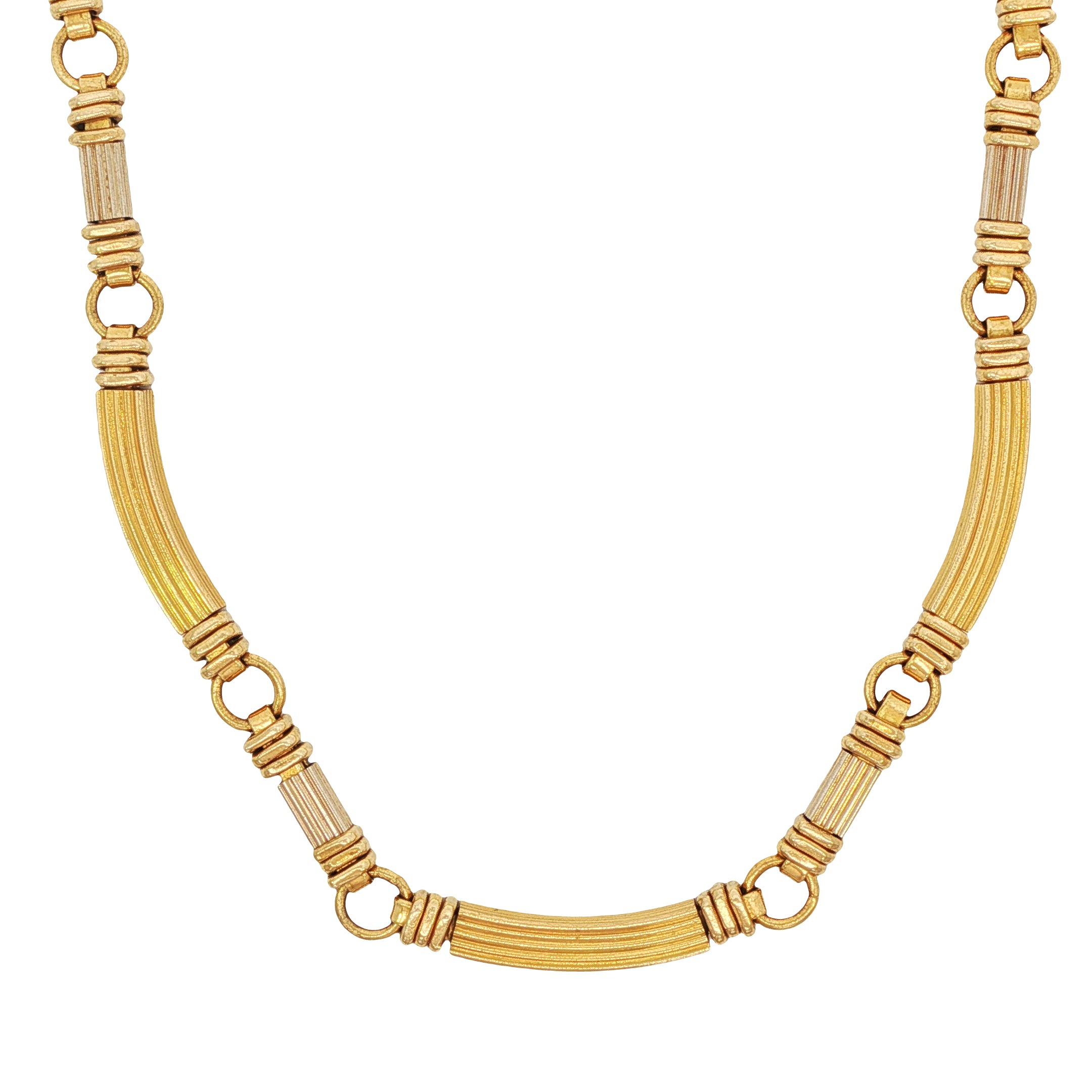 18k Yellow Gold Vintage Solid Curved Bar Link Necklace