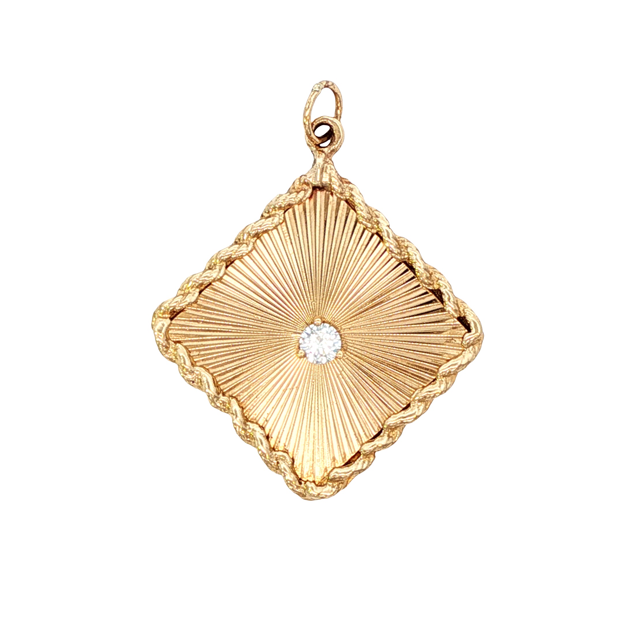 14k Yellow Gold Vintage Engine Turned Diamond Charm