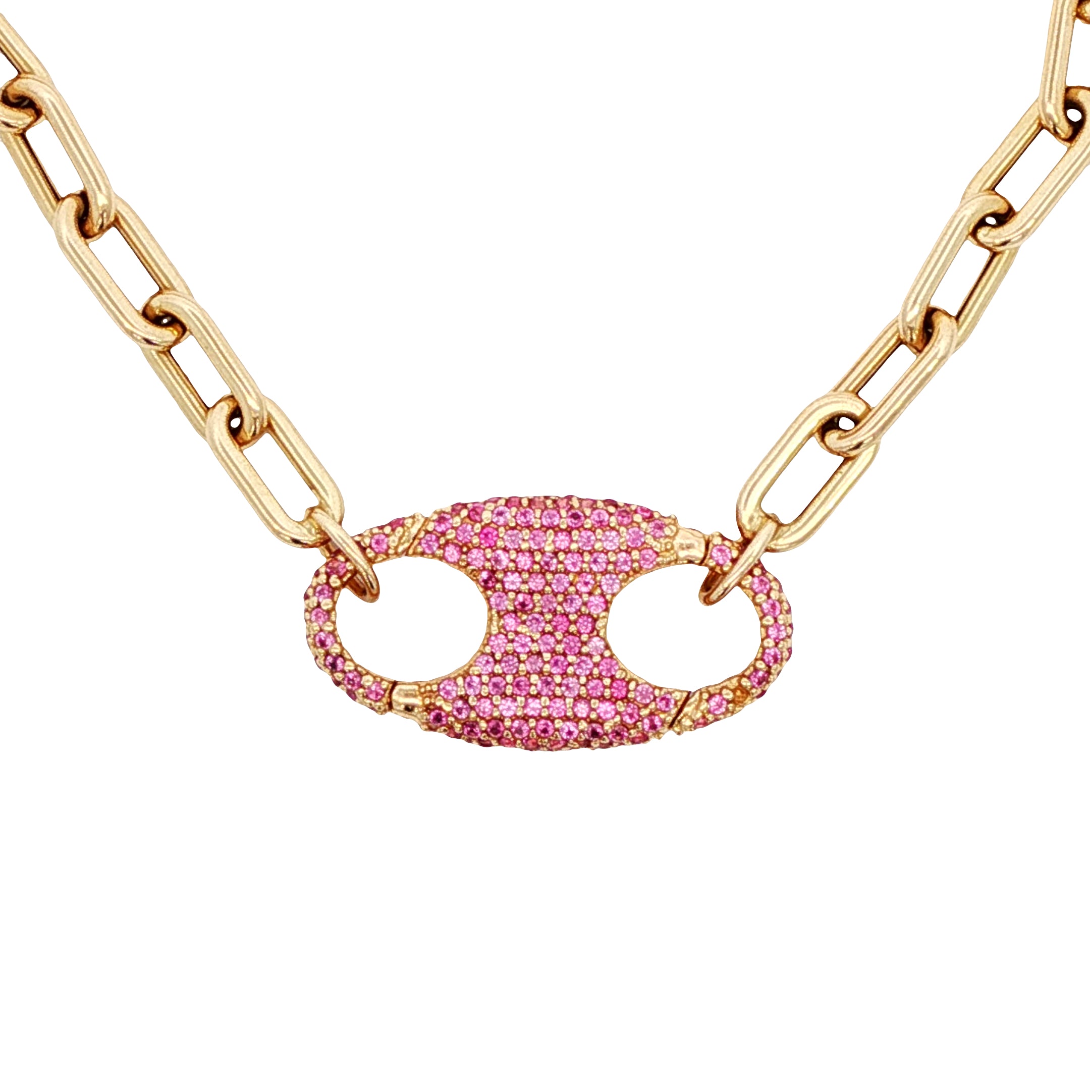 14k Yellow Gold Pink Sapphire, Diamond Openable Mariner Clasp