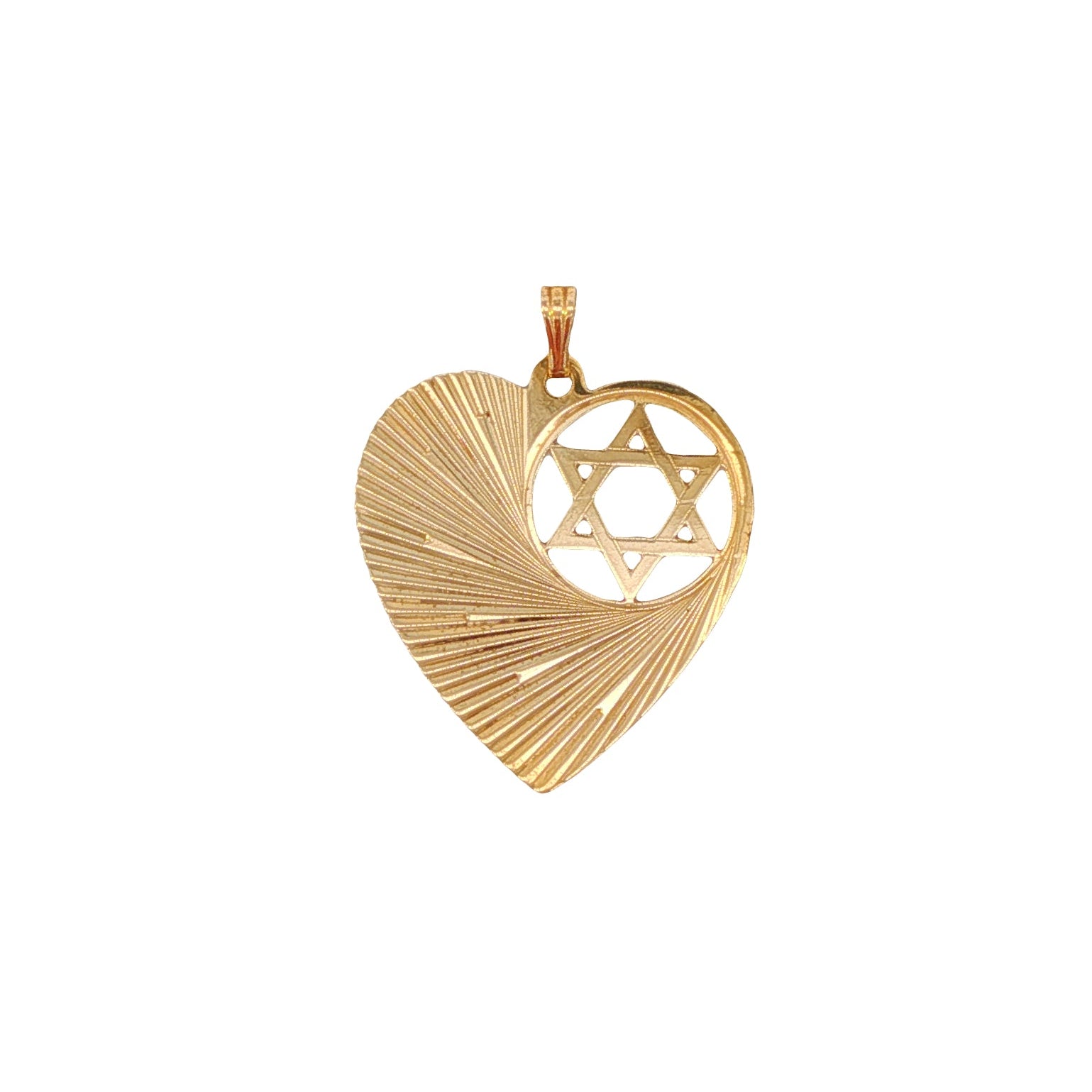 14k Yellow Gold Vintage Engine Turned Star of David Heart Charm