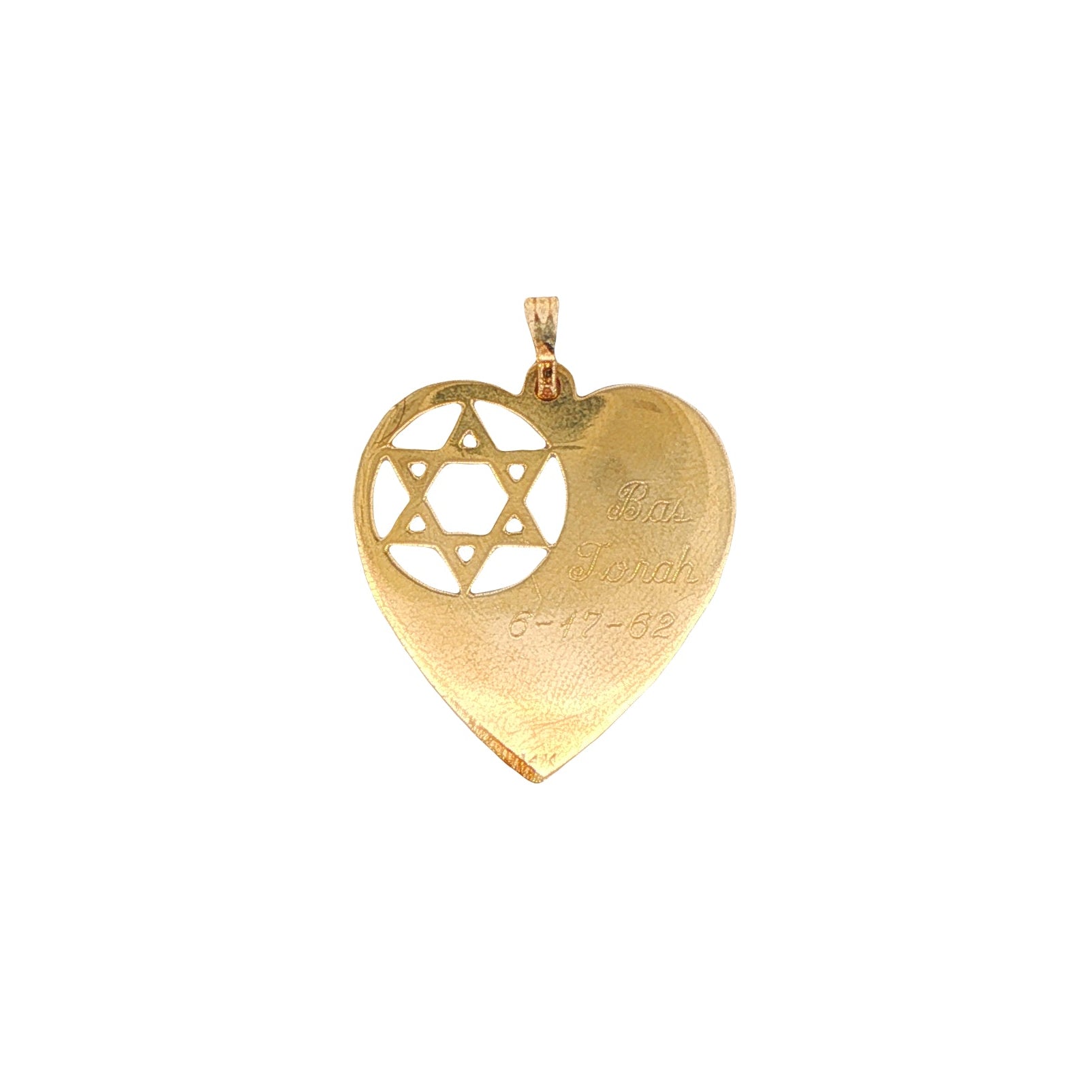 14k Yellow Gold Vintage Engine Turned Star of David Heart Charm