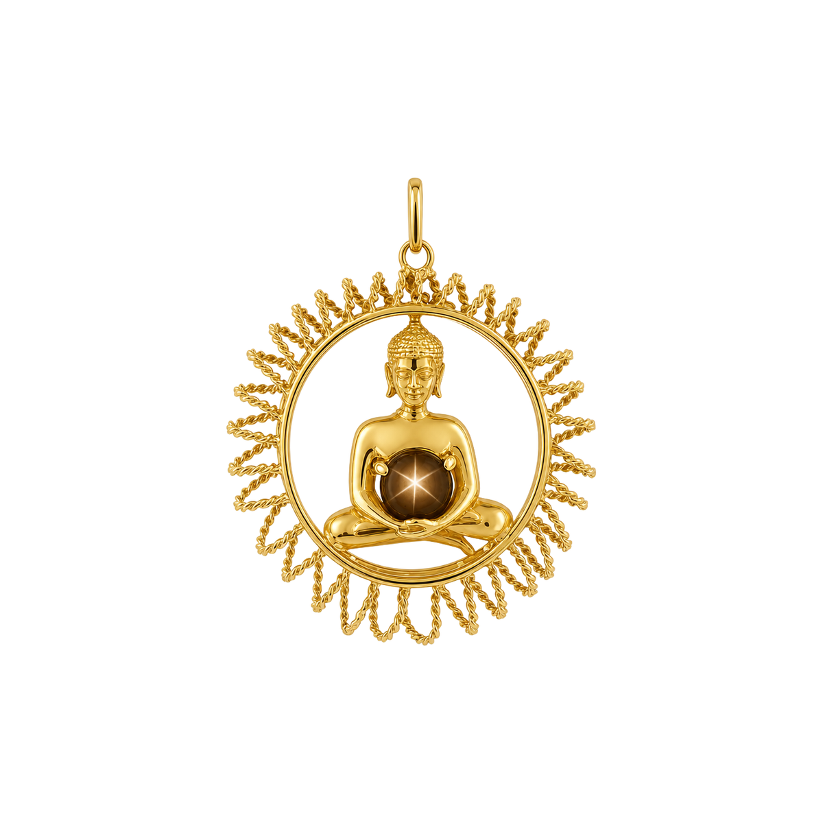 14k Solid Gold Buddha Meditation Charm with Bronze Star Sapphire