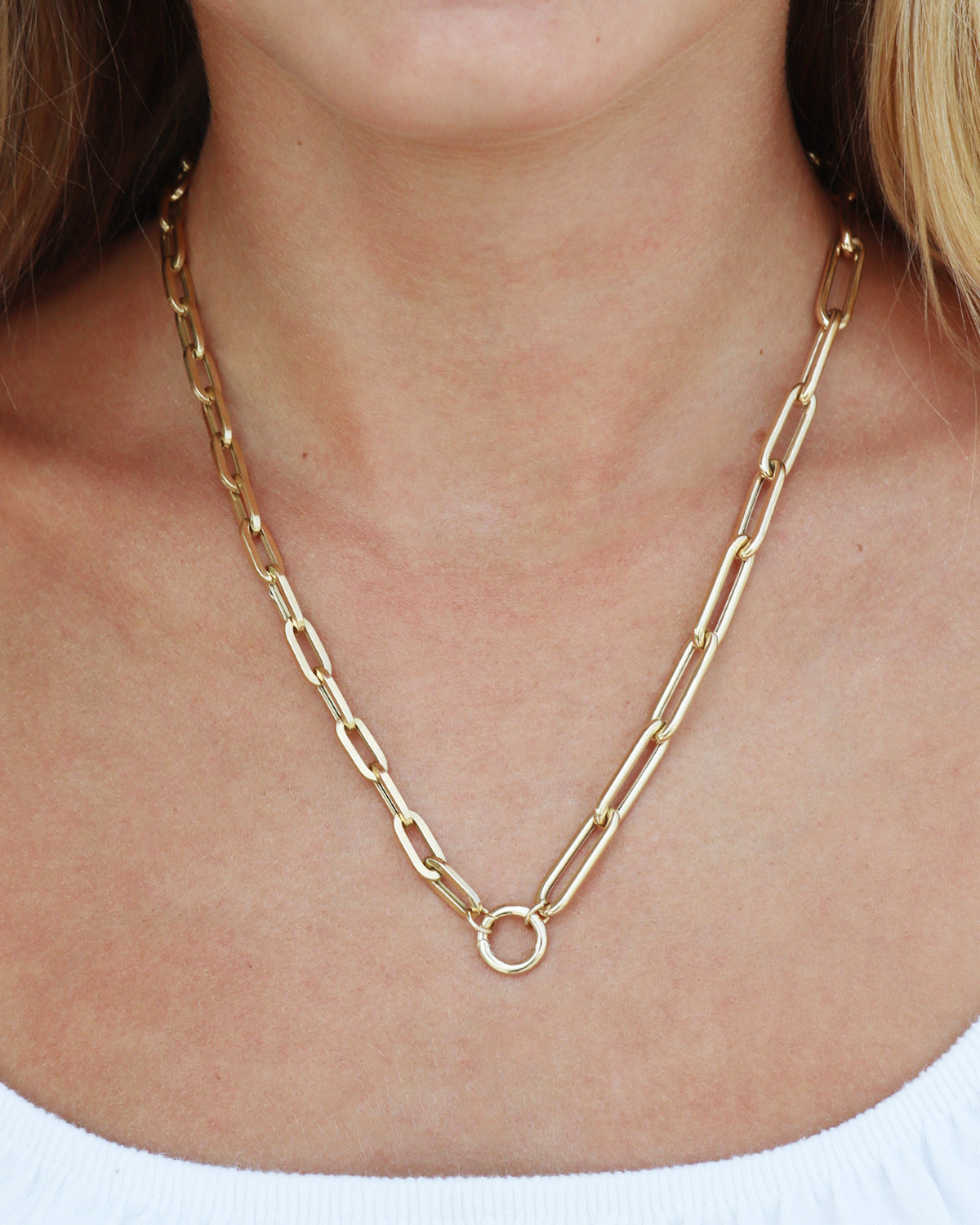 14k Yellow Gold Mixed Size Paperclip Chain with Push-in Circle