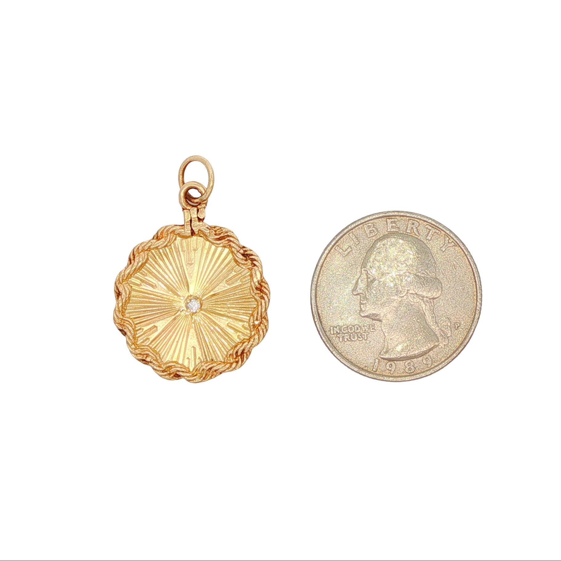 14k Yellow Gold Vintage Diamond Engine-Turned Charm
