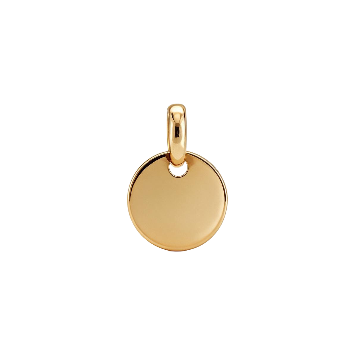 14k yellow gold vintage engravable round disc charm on a large polished bail, front