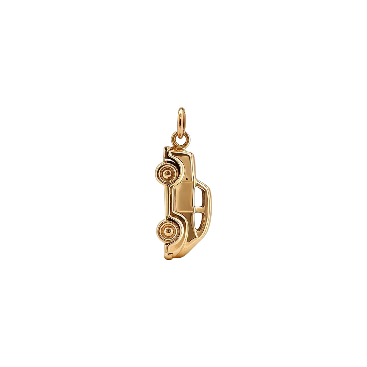 14k yellow gold vintage VW Beetle car charm with moving front wheels, side view