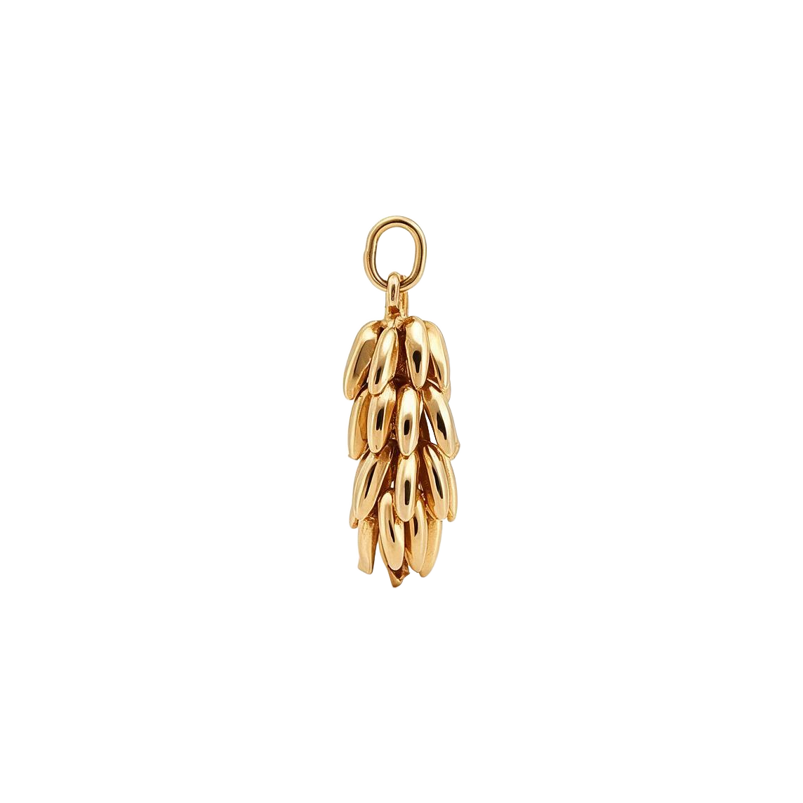 14k yellow gold vintage banana bunch charm, high polish cluster of bananas on a jump ring