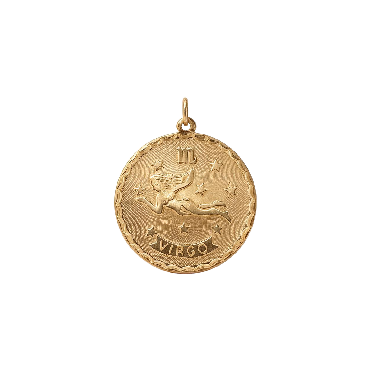 14k Yellow Gold Vintage Virgo with Stars Zodiac Charm