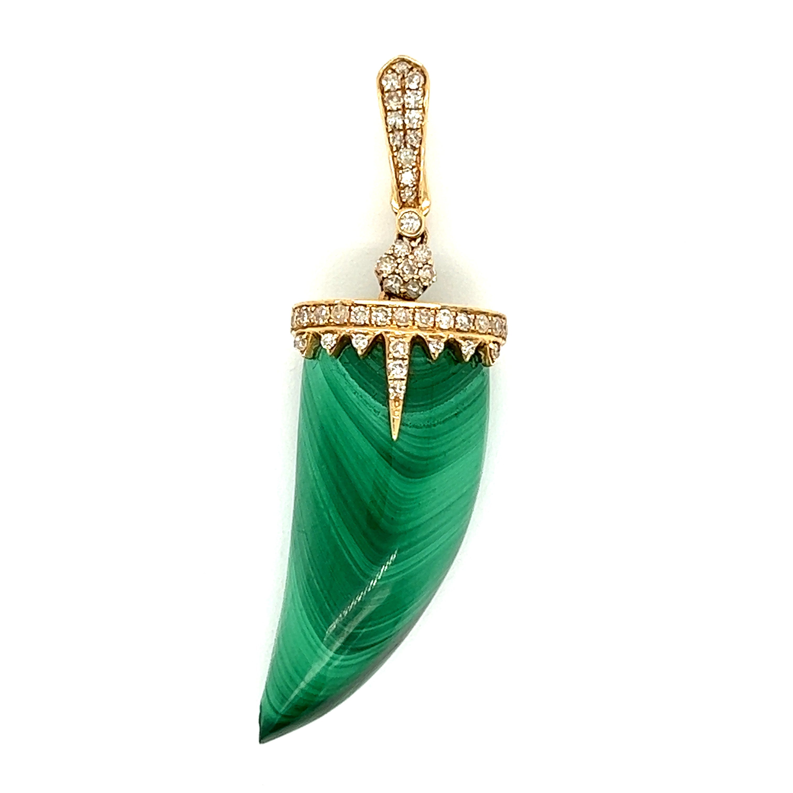14k Yellow Gold Malachite and Diamond Horn Charm
