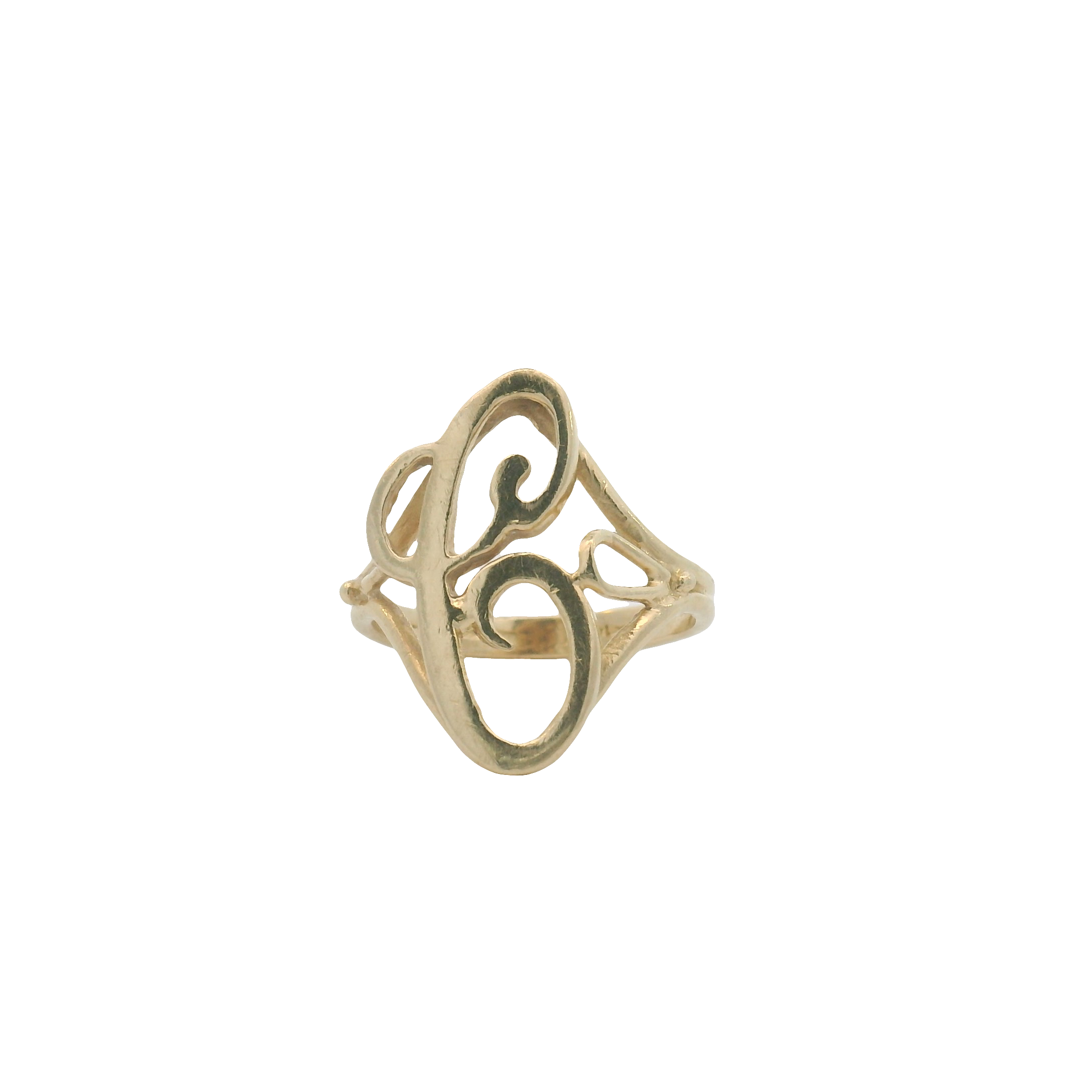 14k Yellow Gold Vintage Ornate “C" Ring