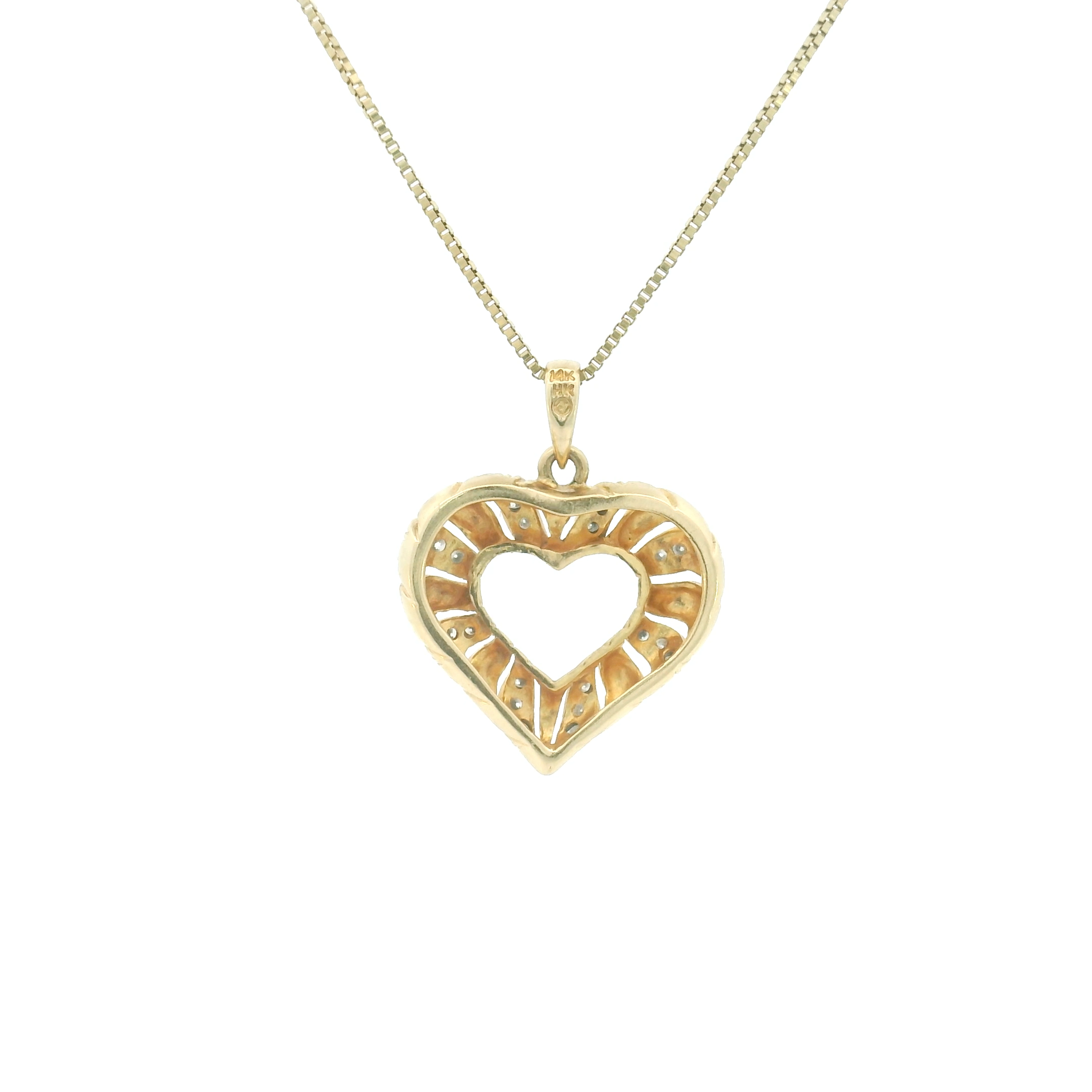 14k Yellow Gold Vintage Round Diamond Heart Charm