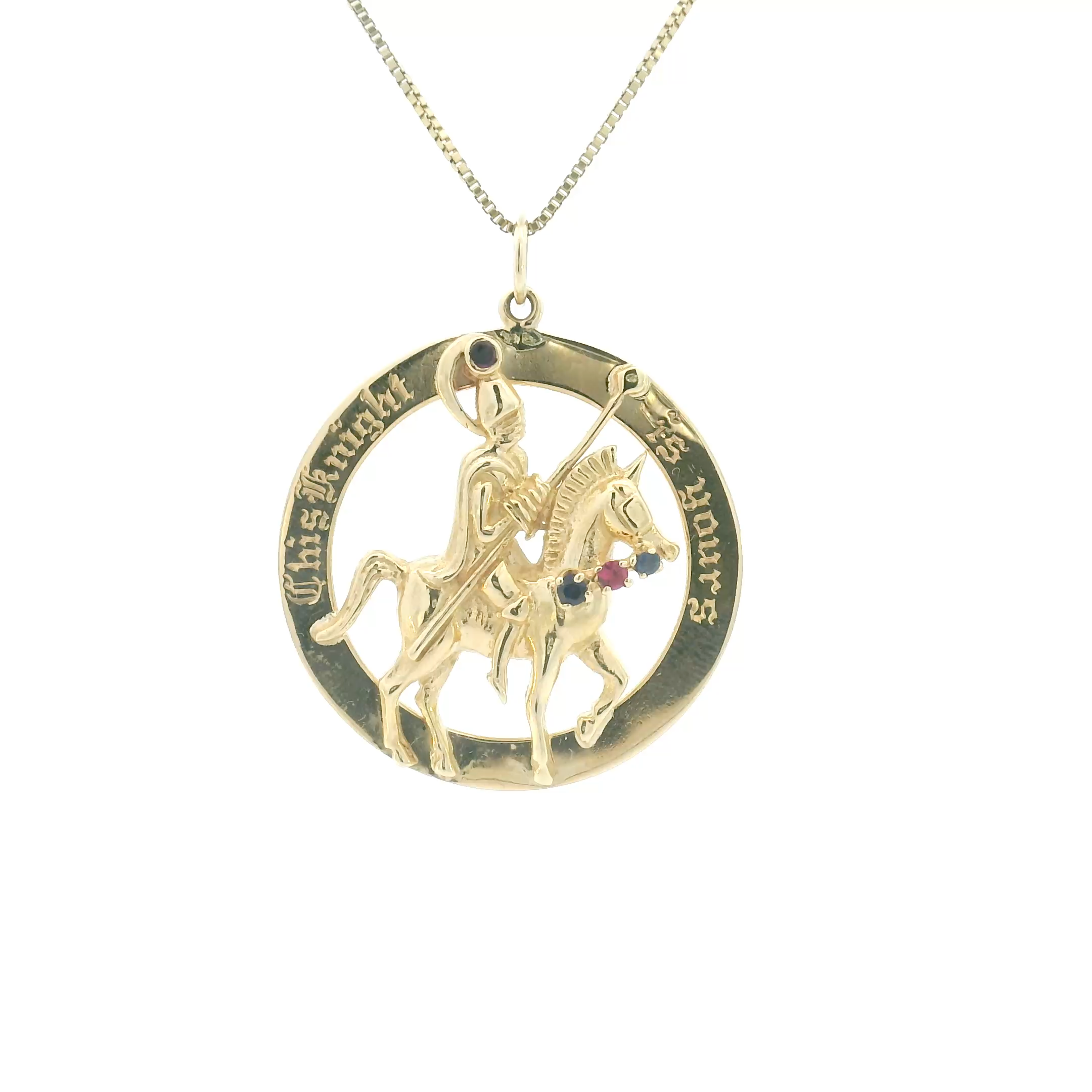14k Yellow Gold Vintage Sapphire Knight Charm