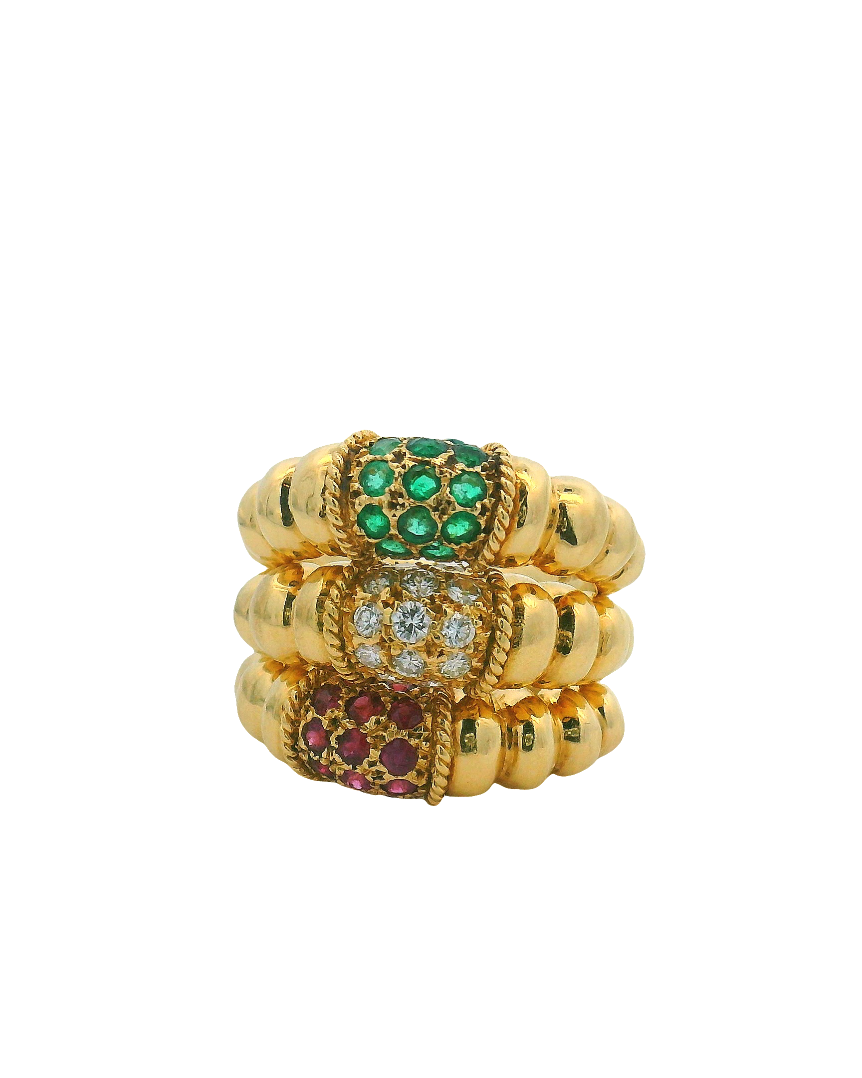 18k Yellow Gold Emerald, Ruby, Diamond Rings