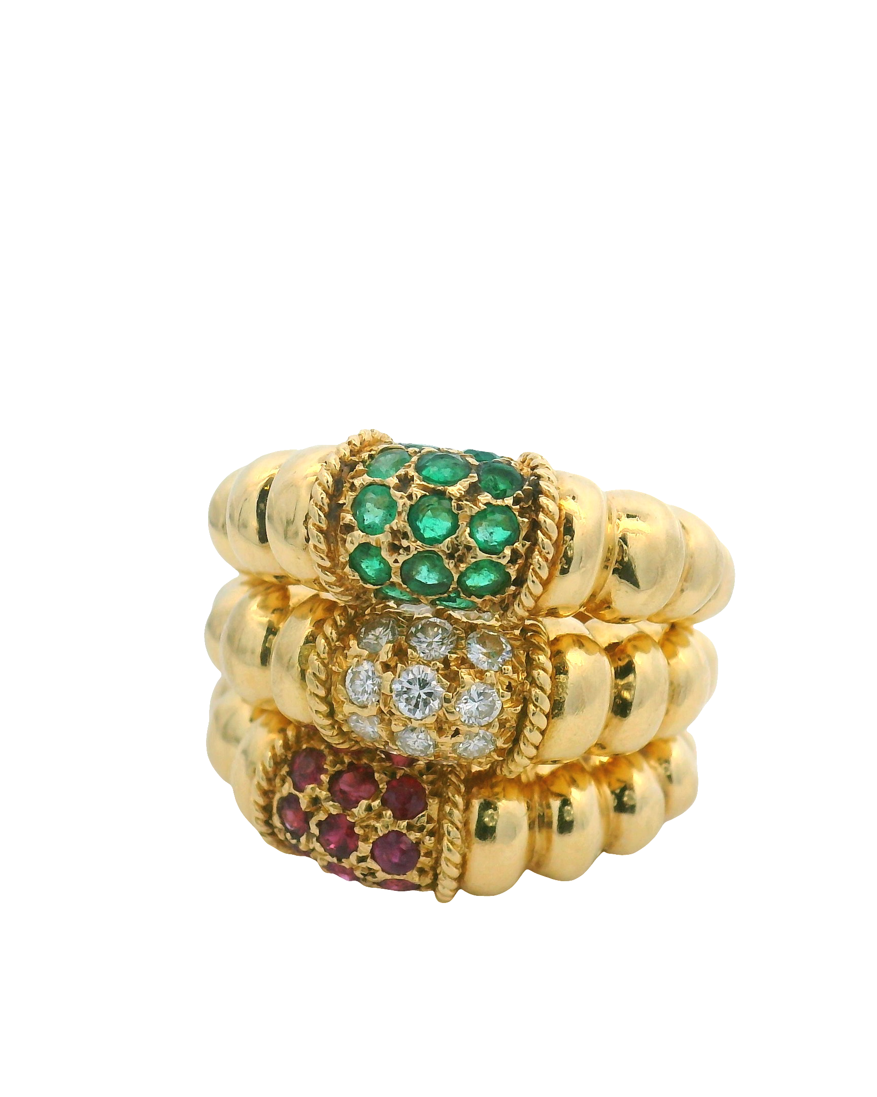 18k Yellow Gold Emerald, Ruby, Diamond Rings