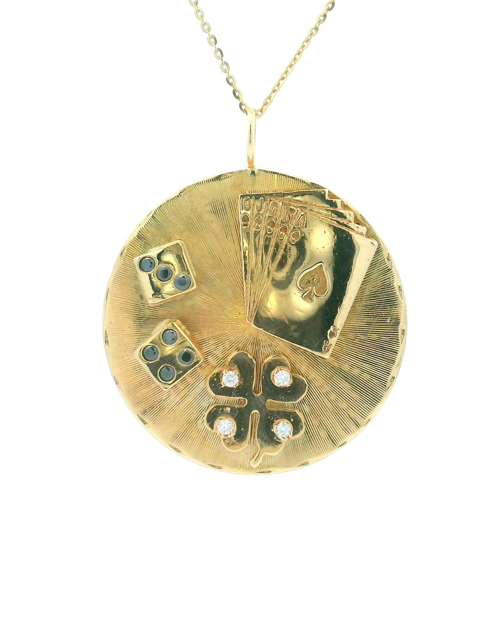 14k Yellow Gold Engine-Turned Poker Charm