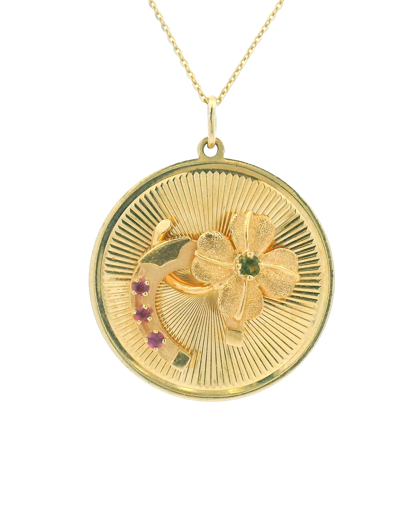 14k Yellow Gold Clover Horseshoe Engined Turned Charm