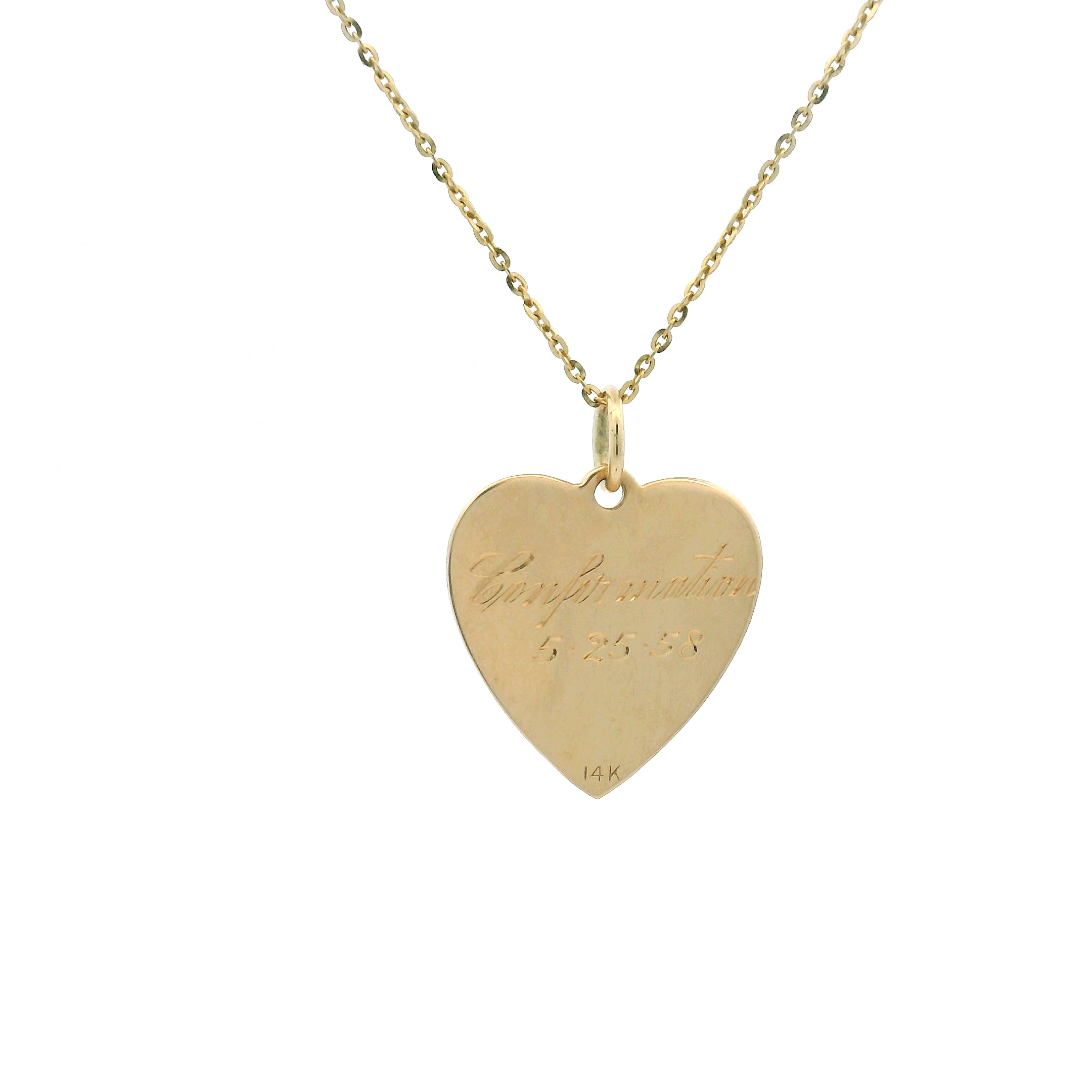 14k Yellow Gold Engine-Turned "B" Heart Charm with Engraving on Back