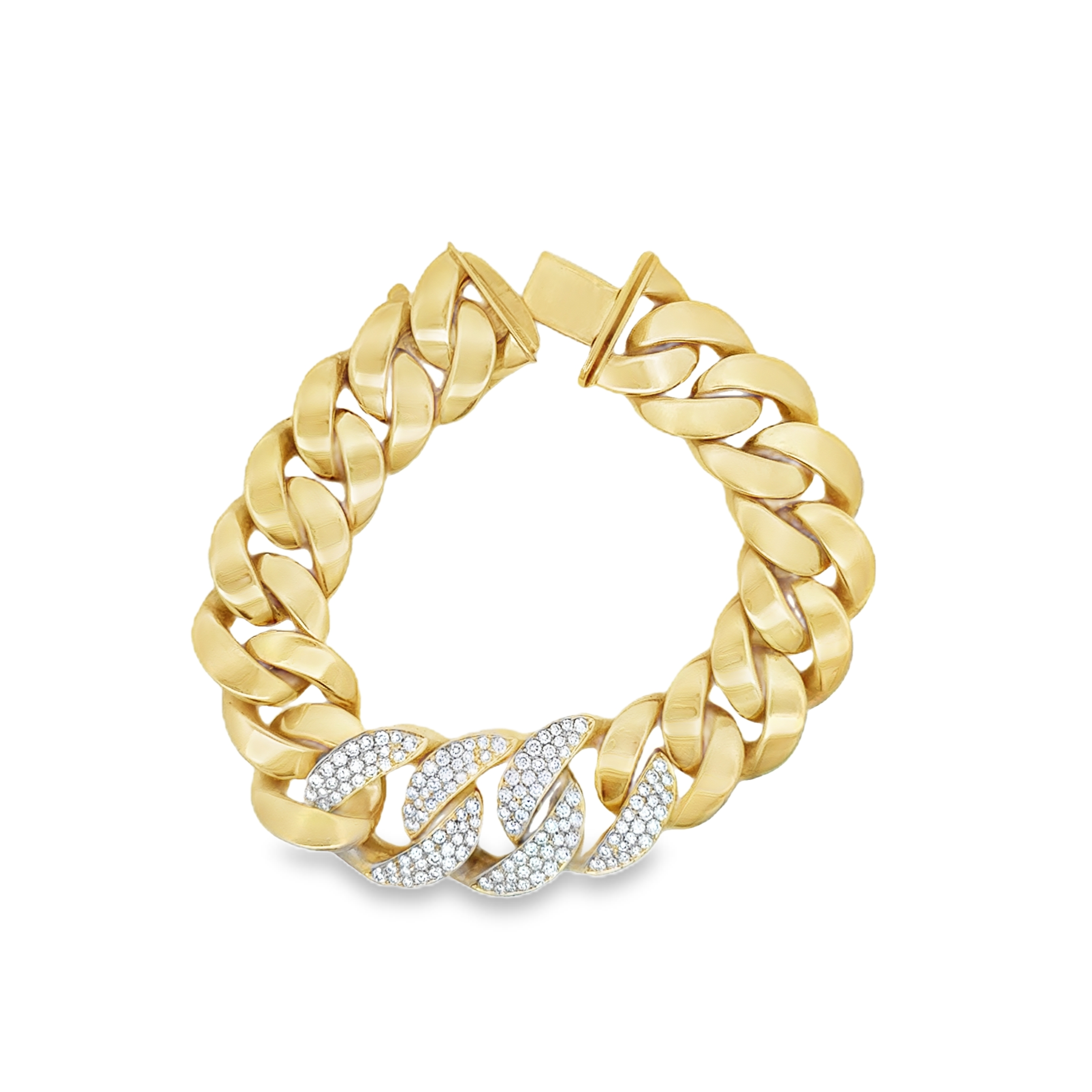 18k Yellow Gold 1980 bracelet with a white diamonds on a white background