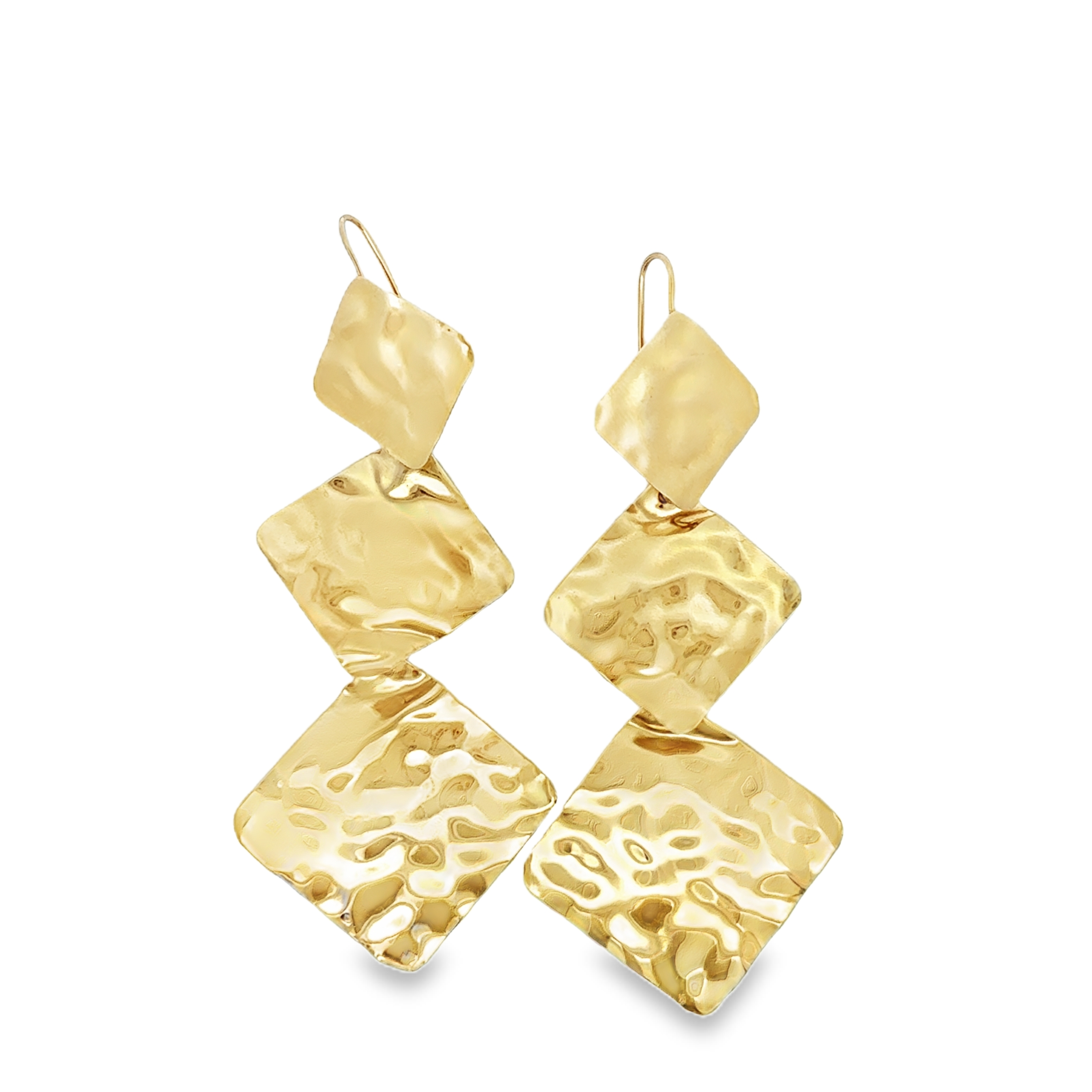 14k Yellow Gold Hammered Geometric Dangle Earrings