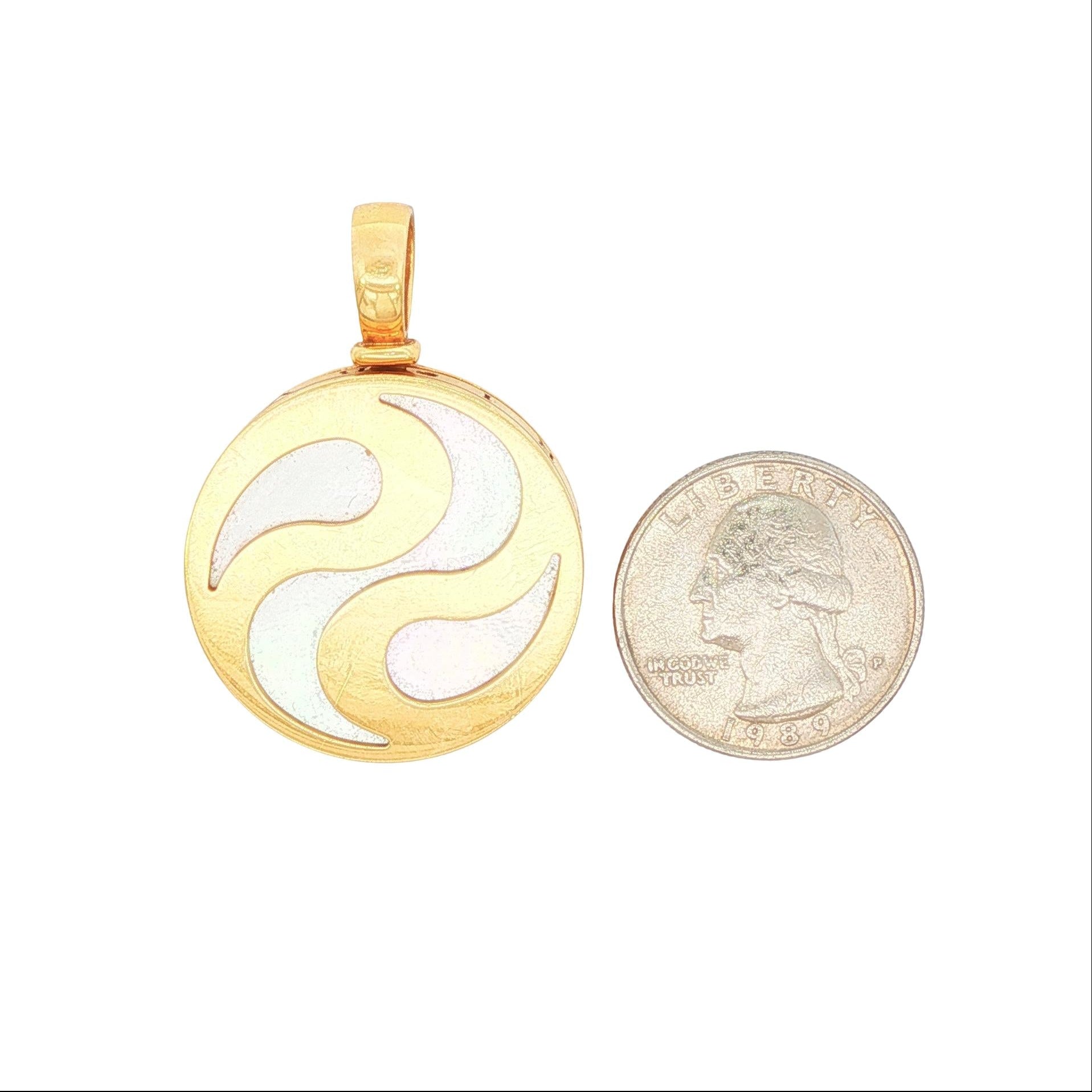 18k Gold Mother of Pearl & Steel Optical Illusion Bvlgari Round Spinner Pendant