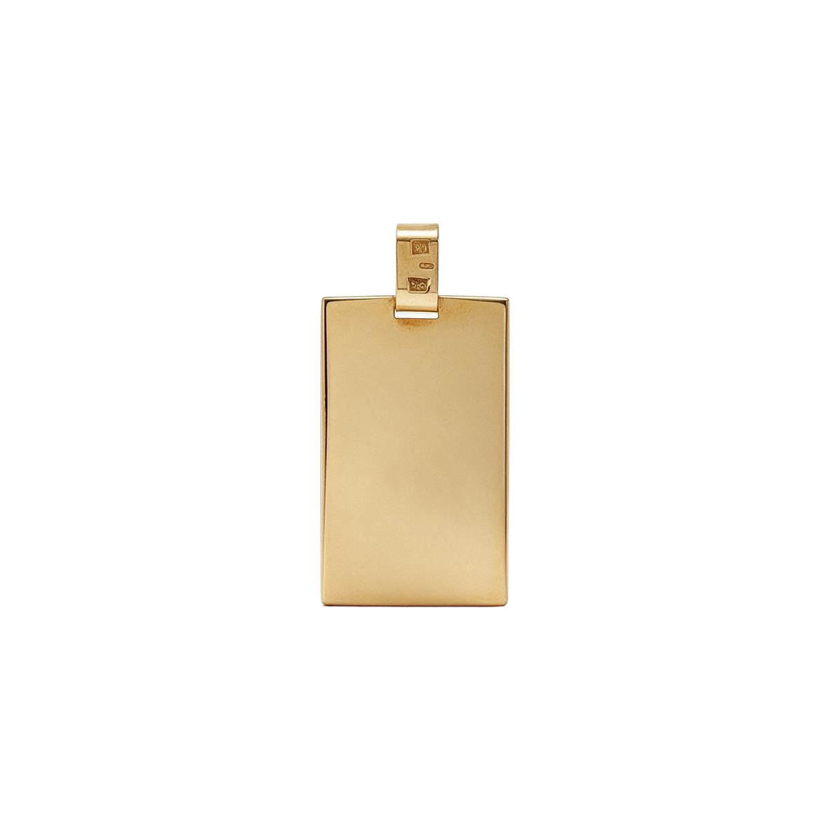 Back of 14k yellow gold Sagittarius plaque charm, smooth polished rectangle ready for engraving