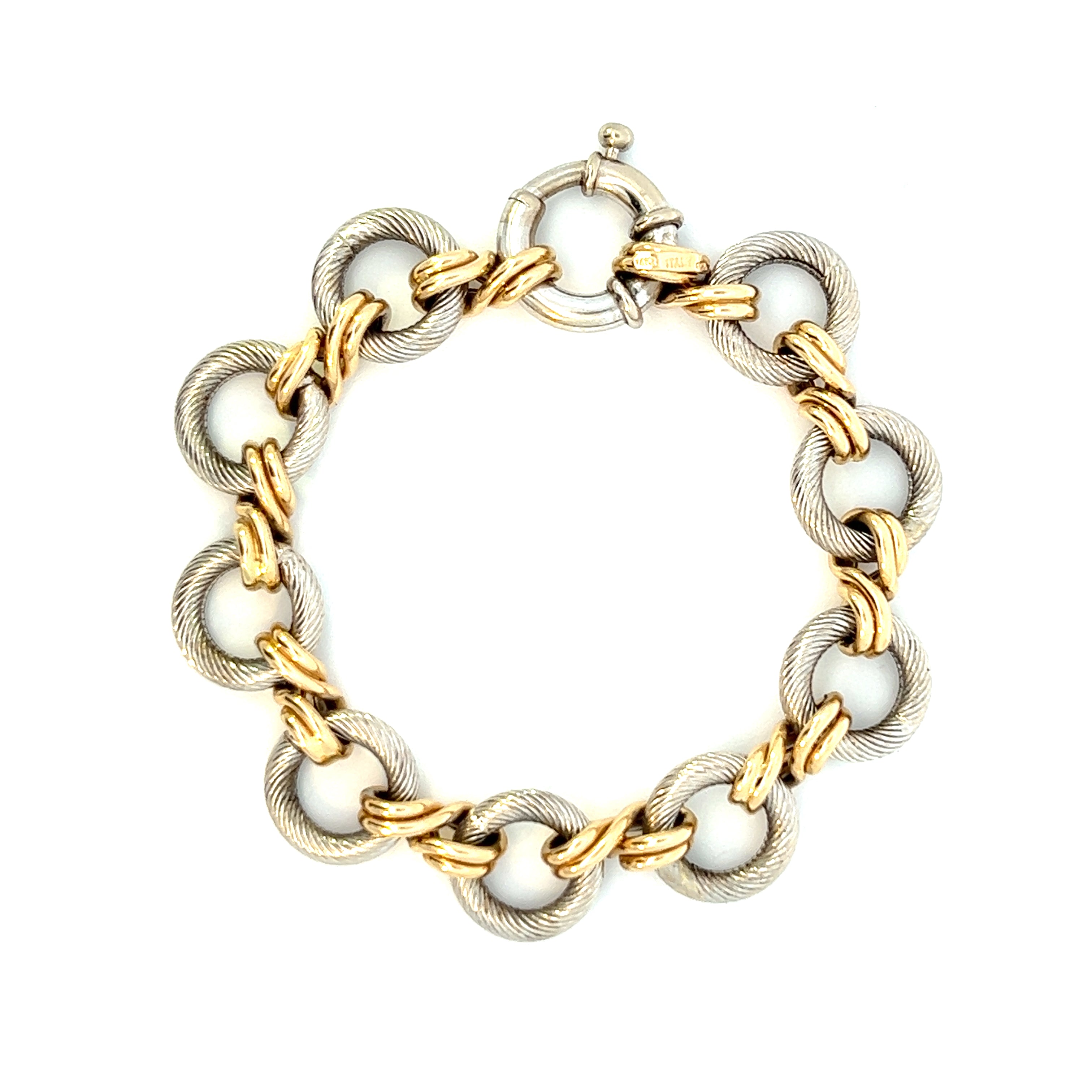 Pulsera de eslabones vintage en oro blanco y amarillo de 14 k