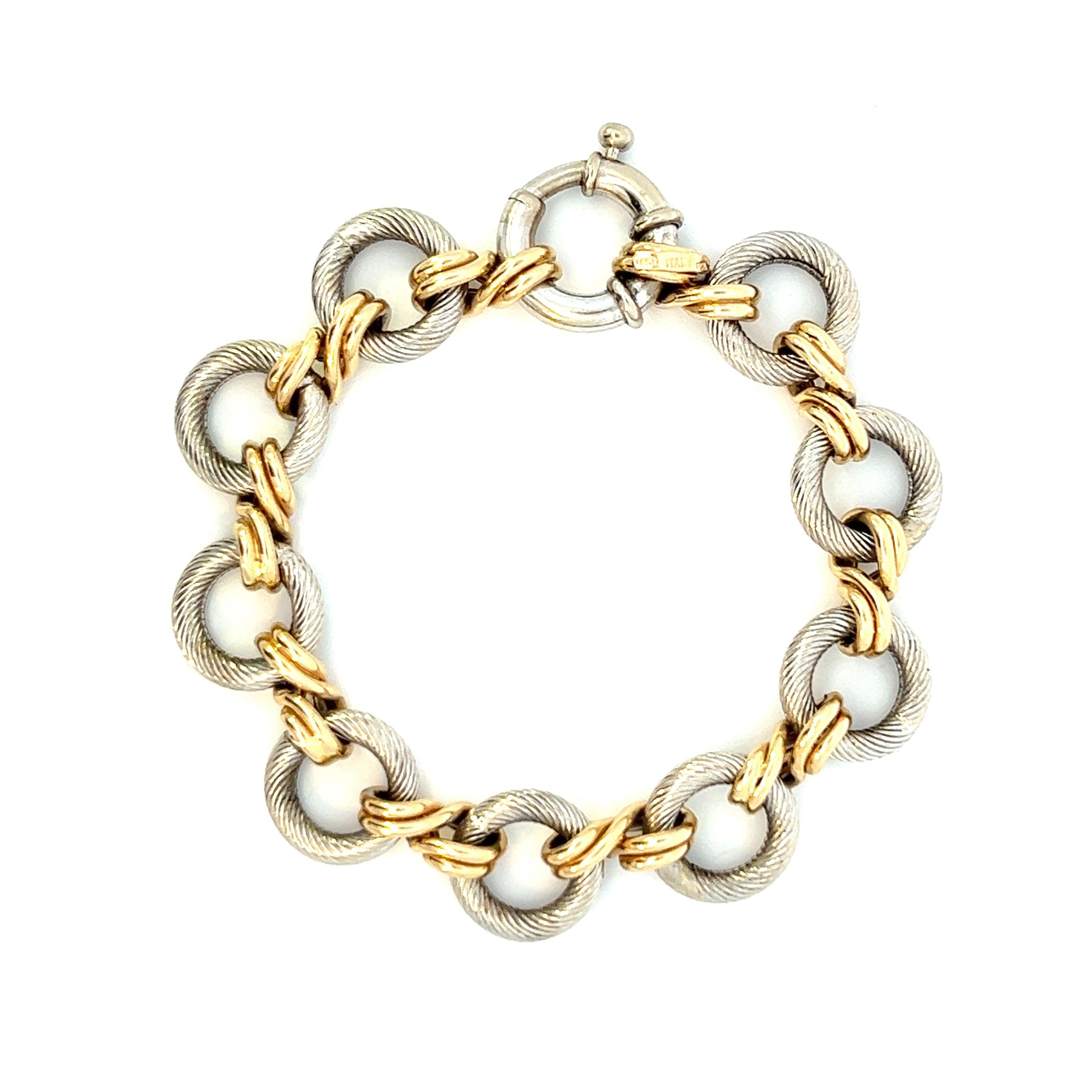 14k White and Yellow Gold Vintage 1970s Link Bracelet