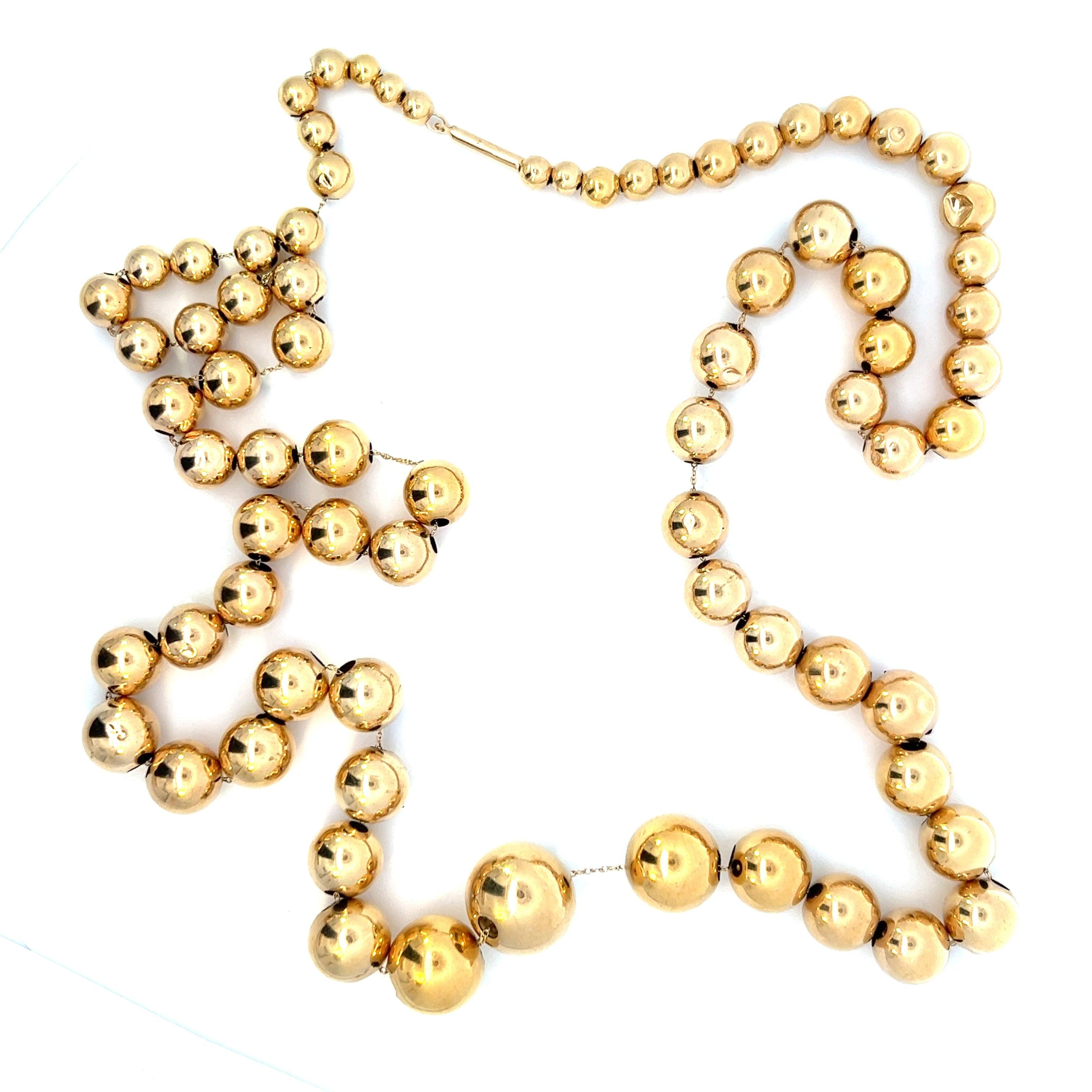 14k Yellow Gold 1970's Graduated Beads Necklace