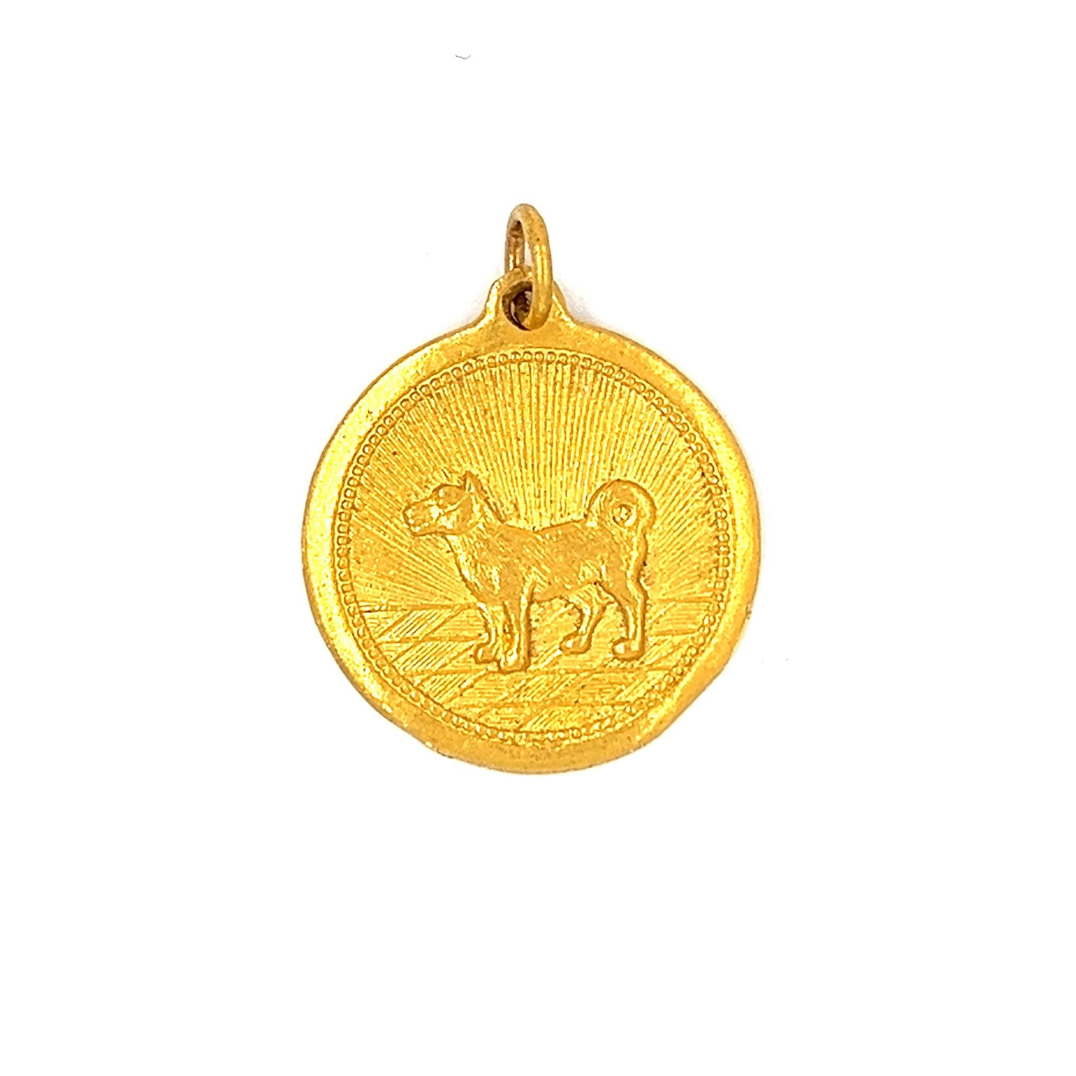 Vintage Chinese Year of the Dog 24k Gold Charm
