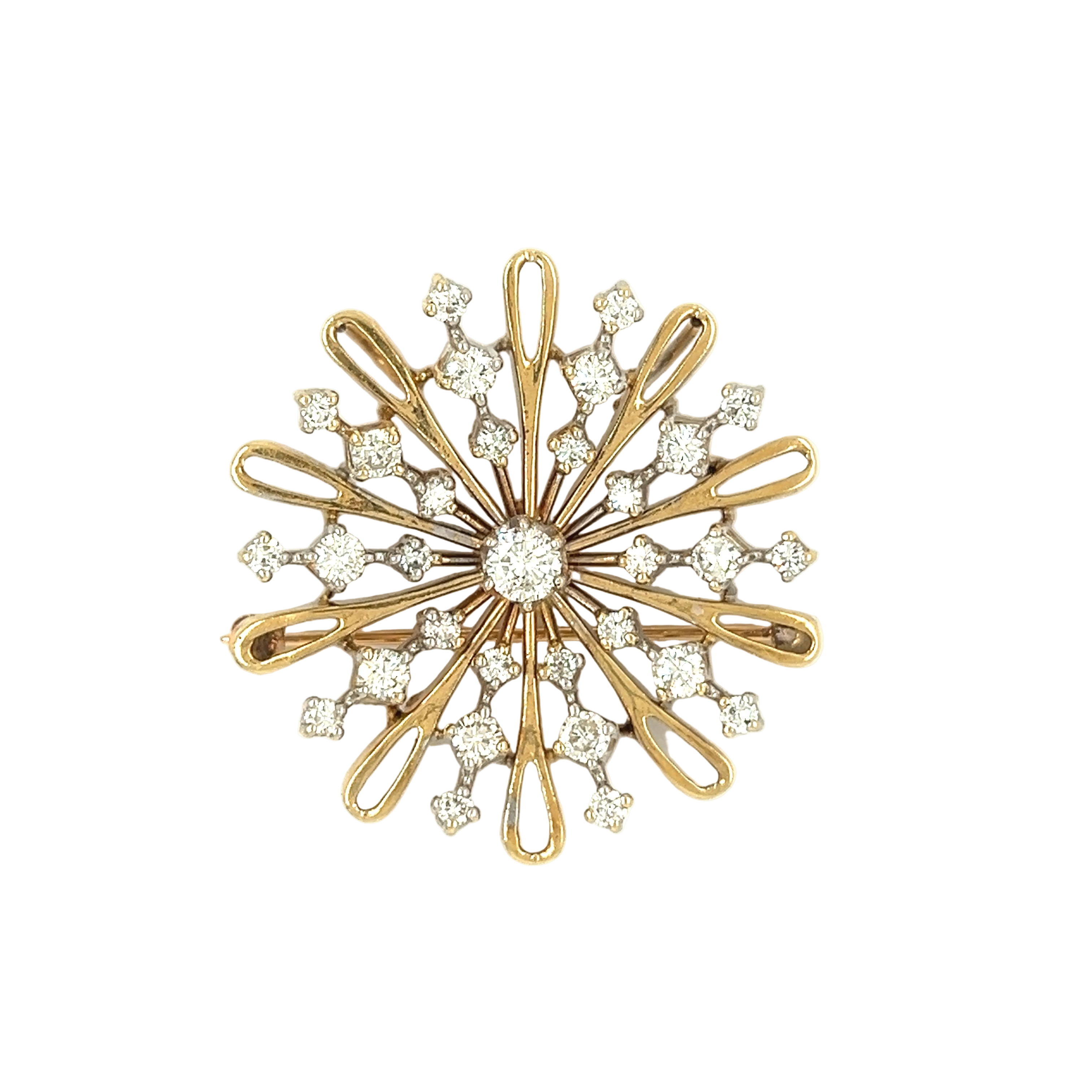 14K Yellow Gold Vintage Diamond Sunburst Pendant