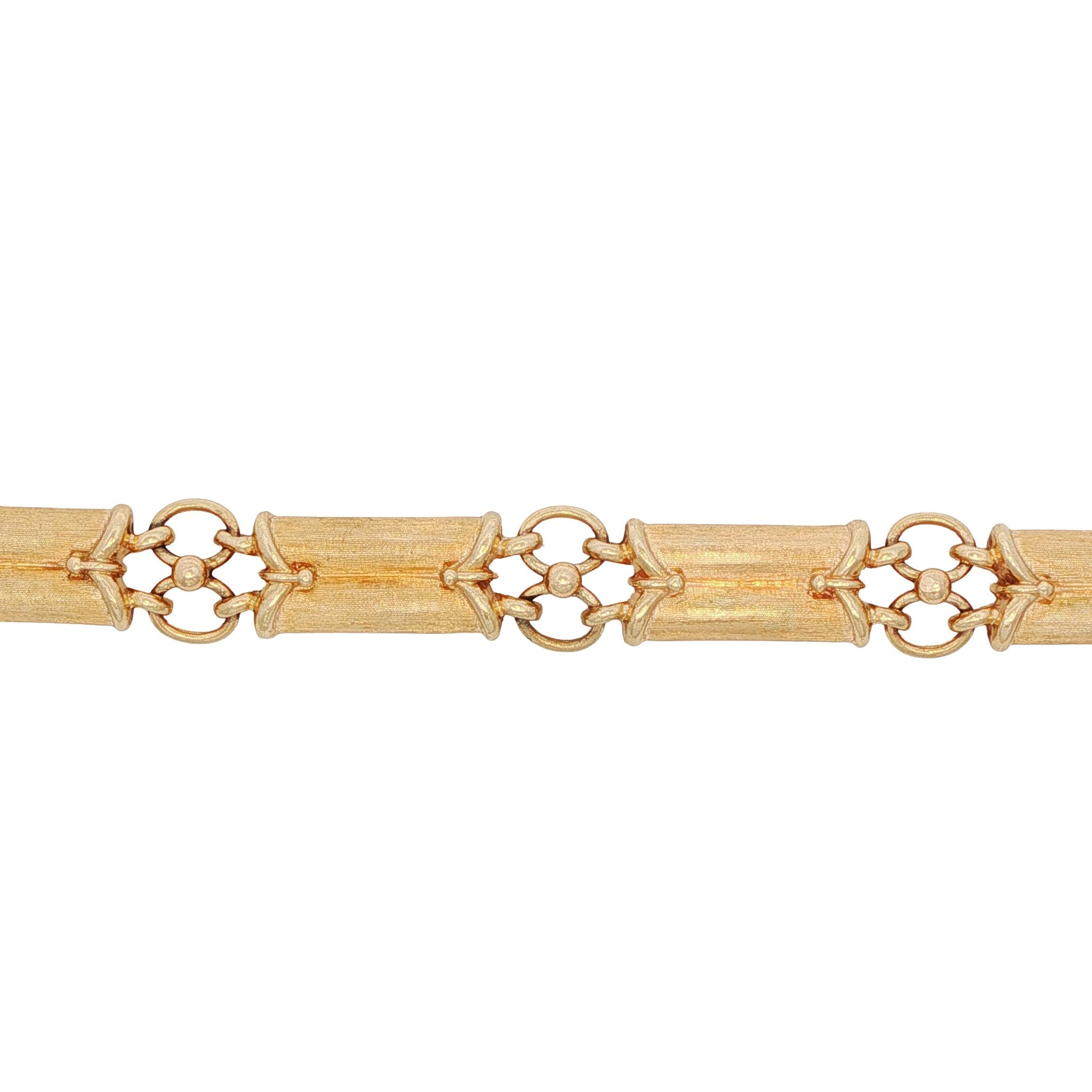 14k Gold Textured Bar Link Charm Bracelet
