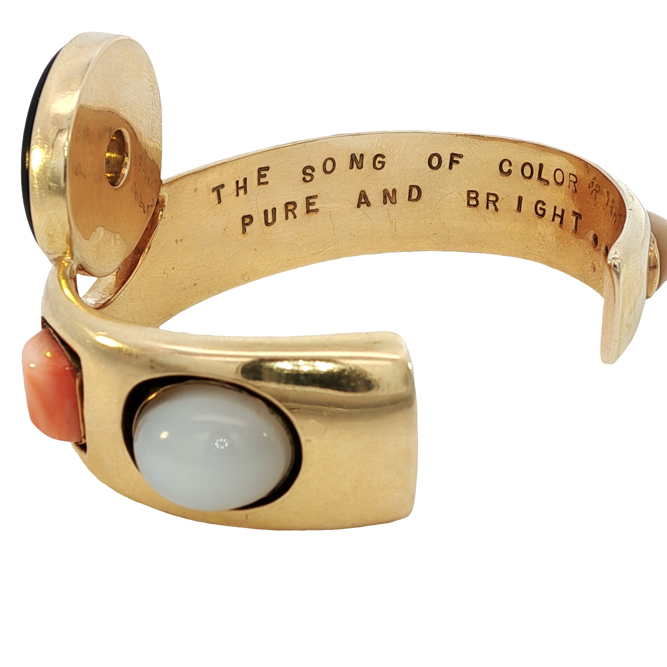 18k Gold Vintage Multicolor Geometric Black Onyx Coral Bangle