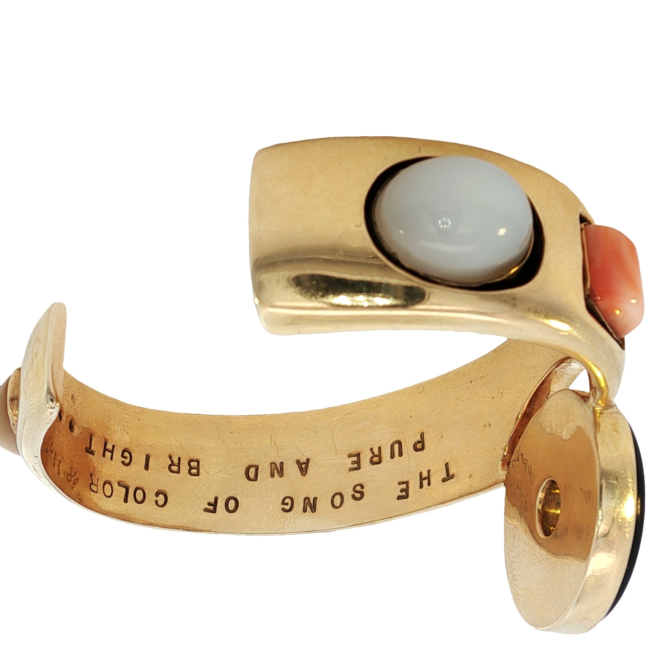 18k Gold Vintage Multicolor Geometric Black Onyx Coral Bangle
