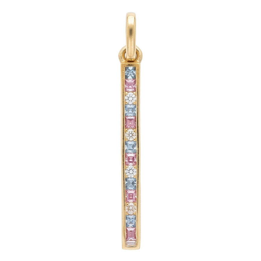 18k Yellow Gold Multicolored Gemstone Dagger Charm